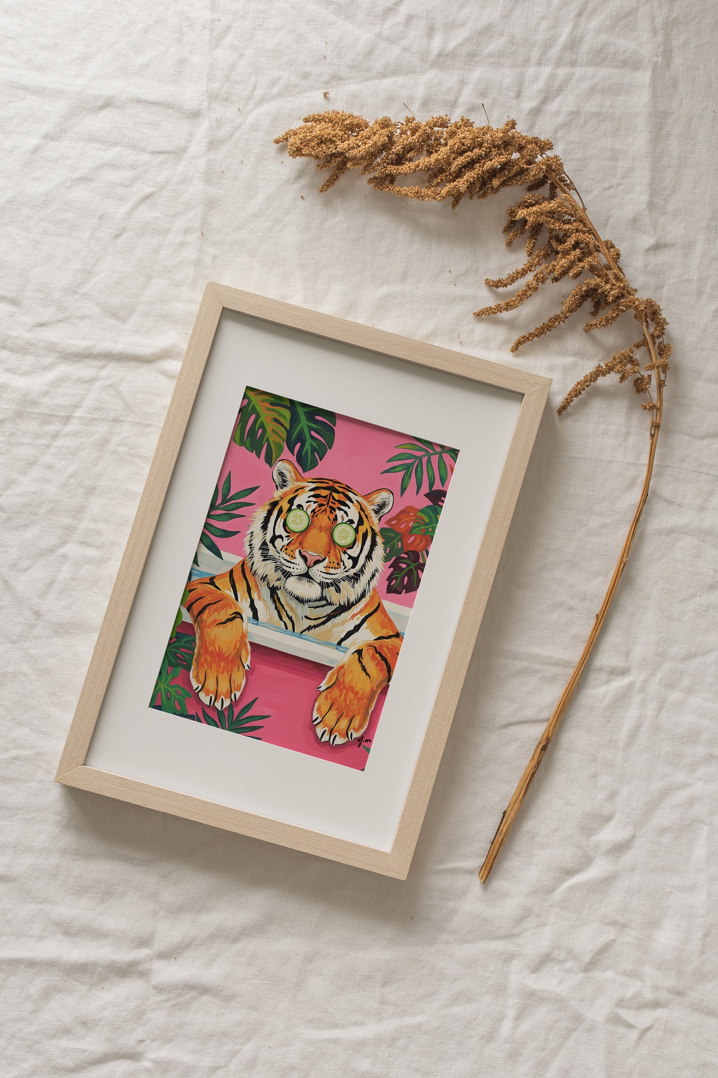Tropical Tiger Bathtub Print – Maximalist Dopamine Decor for Jungle Bathroom | Fun Animal Wall Art Funny Jungle Animal Print