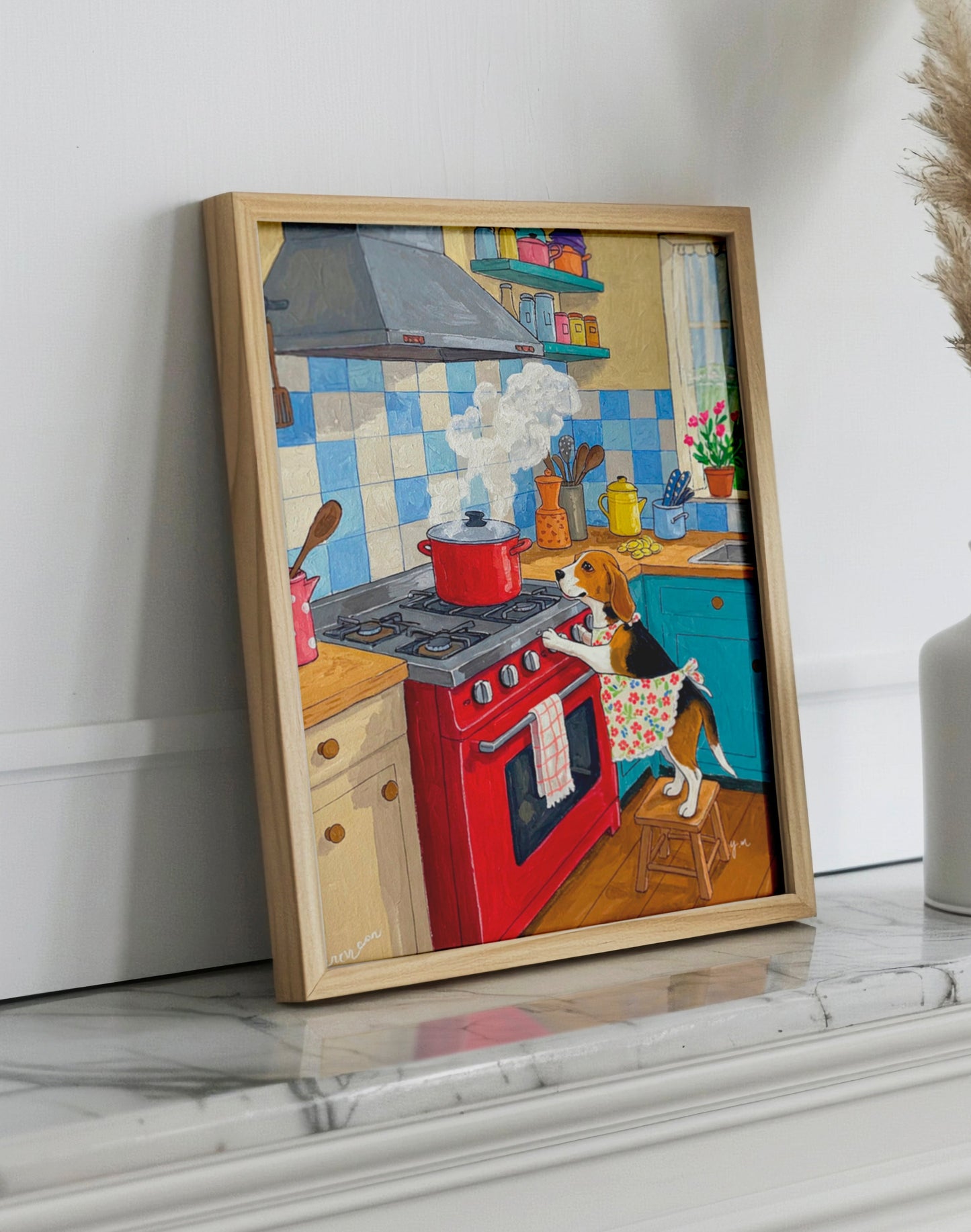 Adorable Dog Chef in Kitchen – Whimsical Cooking Wall Art for Dog Lovers and Cozy Home Decor
