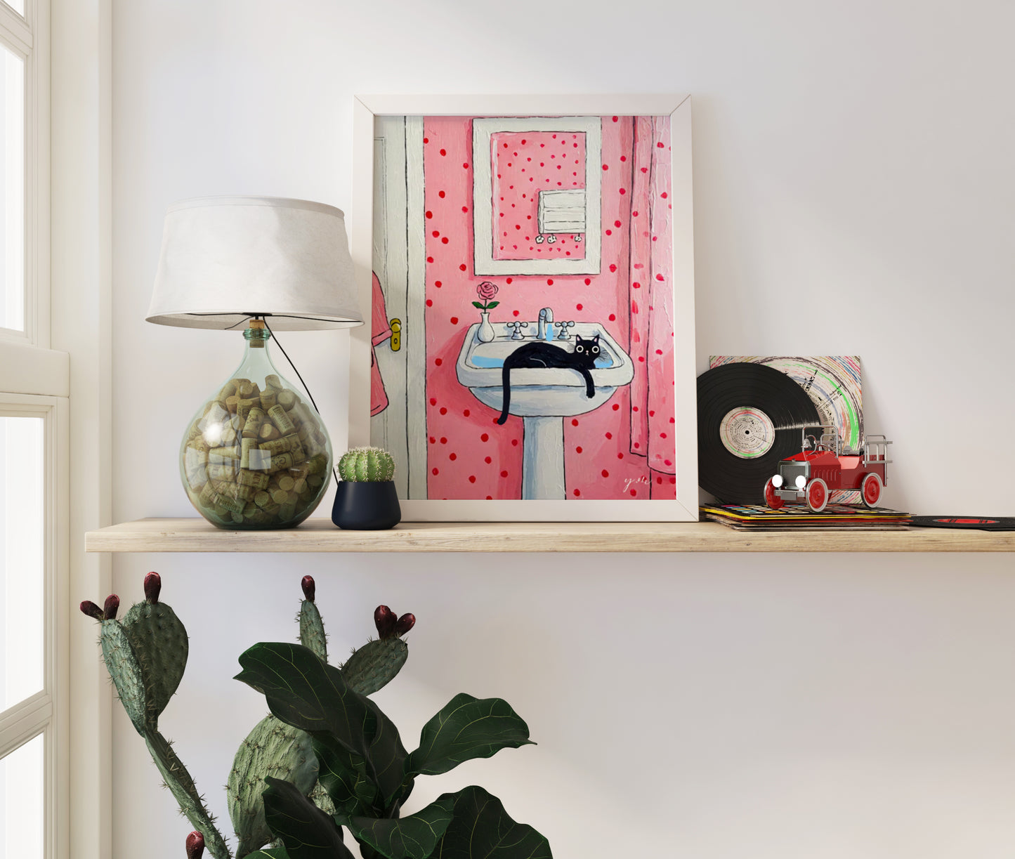 Wash Your Paws Green Cat Bathroom Print Kawaii Wall Art for Kids Washroom Poster