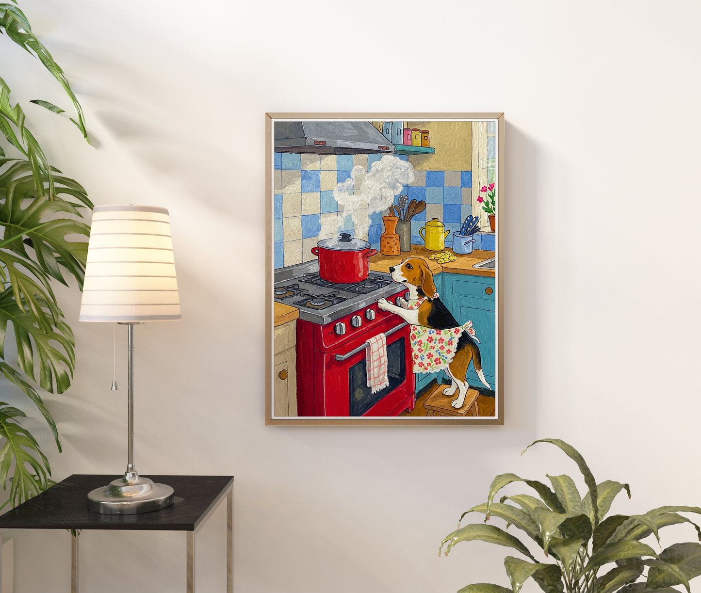 Adorable Dog Chef in Kitchen – Whimsical Cooking Wall Art for Dog Lovers and Cozy Home Decor