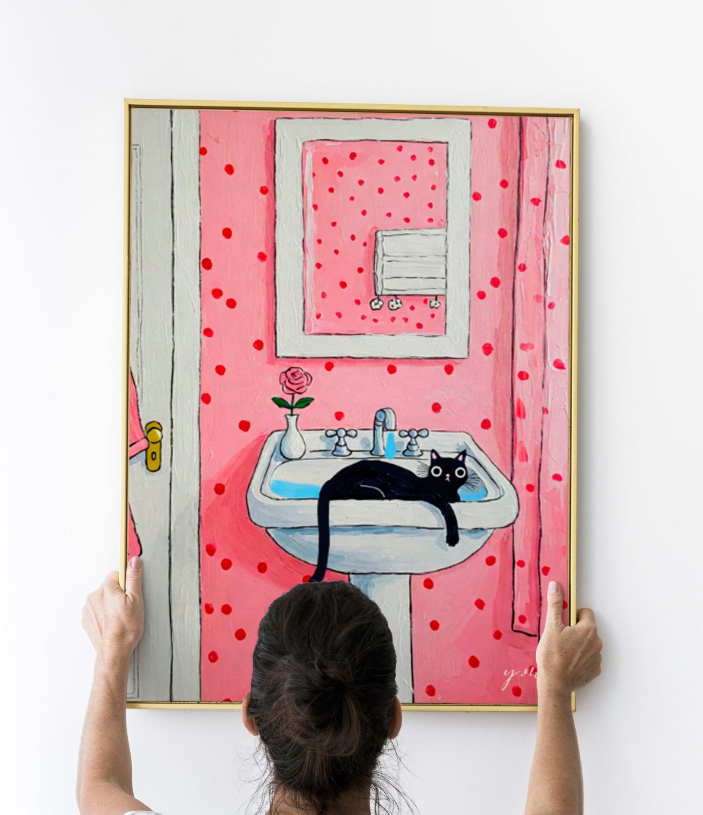 Wash Your Paws Green Cat Bathroom Print Kawaii Wall Art for Kids Washroom Poster