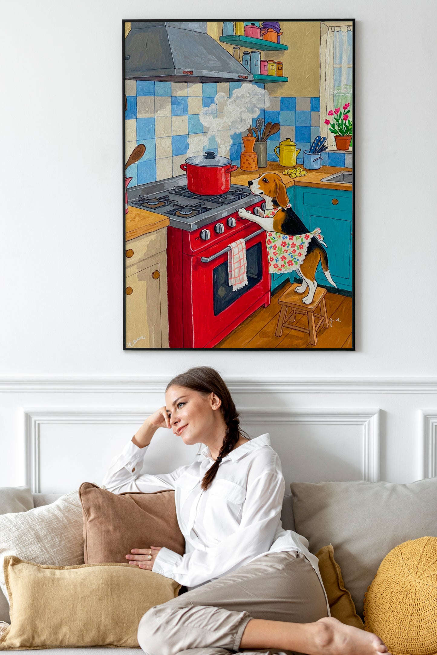 Adorable Dog Chef in Kitchen – Whimsical Cooking Wall Art for Dog Lovers and Cozy Home Decor