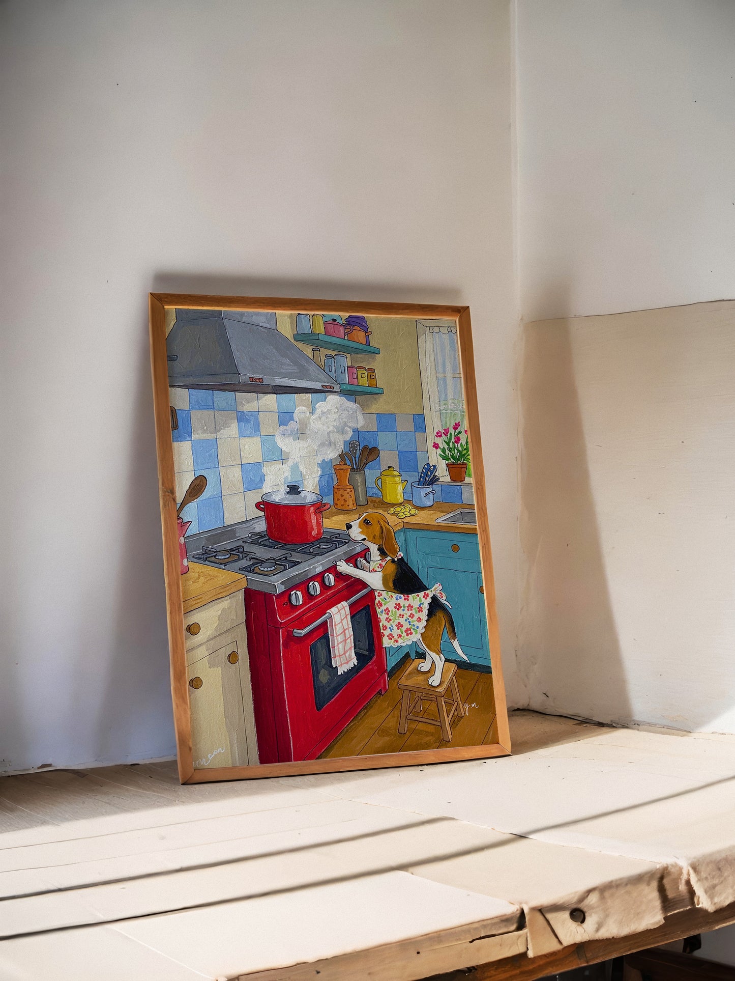 Adorable Dog Chef in Kitchen – Whimsical Cooking Wall Art for Dog Lovers and Cozy Home Decor