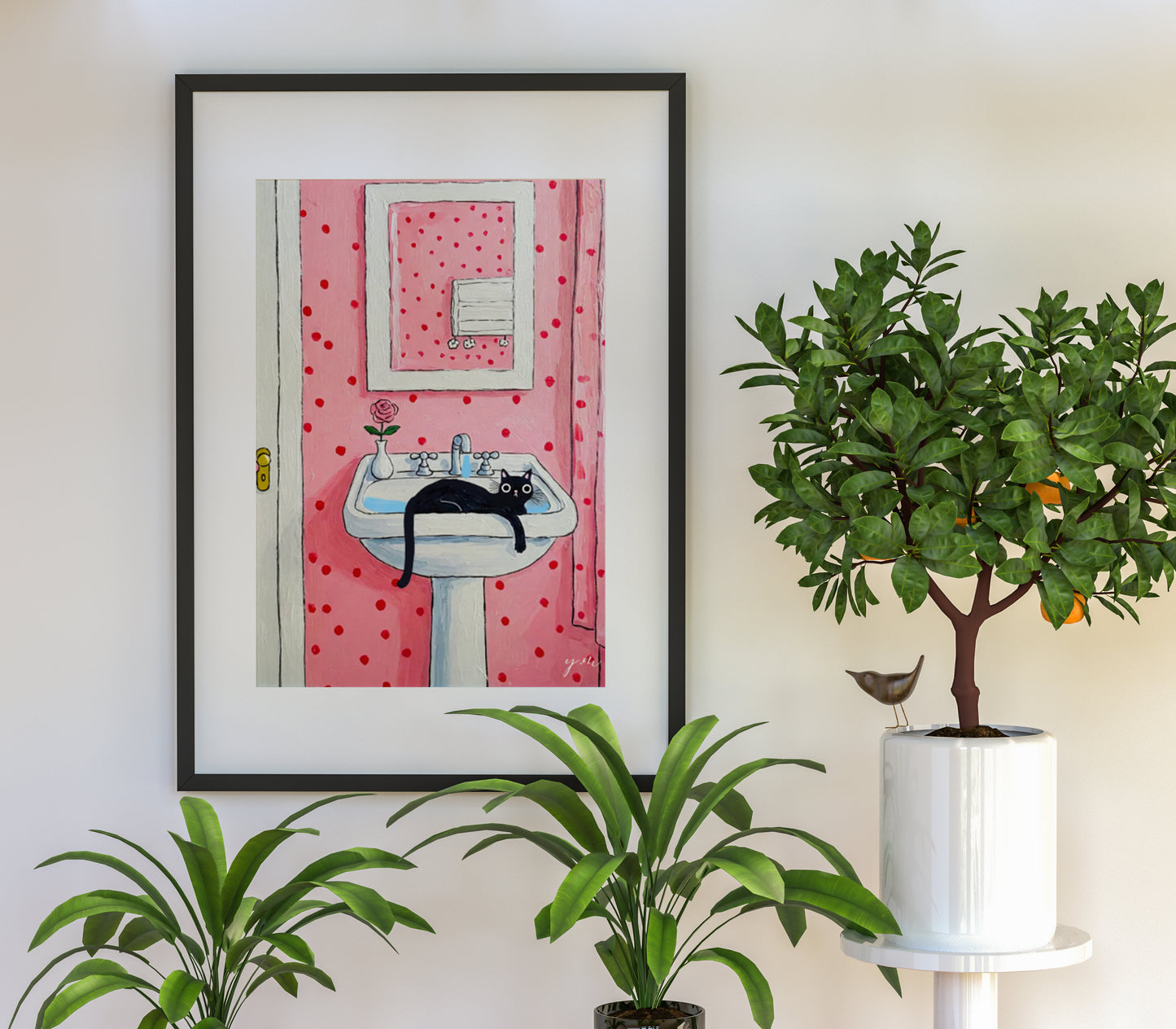 Wash Your Paws Green Cat Bathroom Print Kawaii Wall Art for Kids Washroom Poster