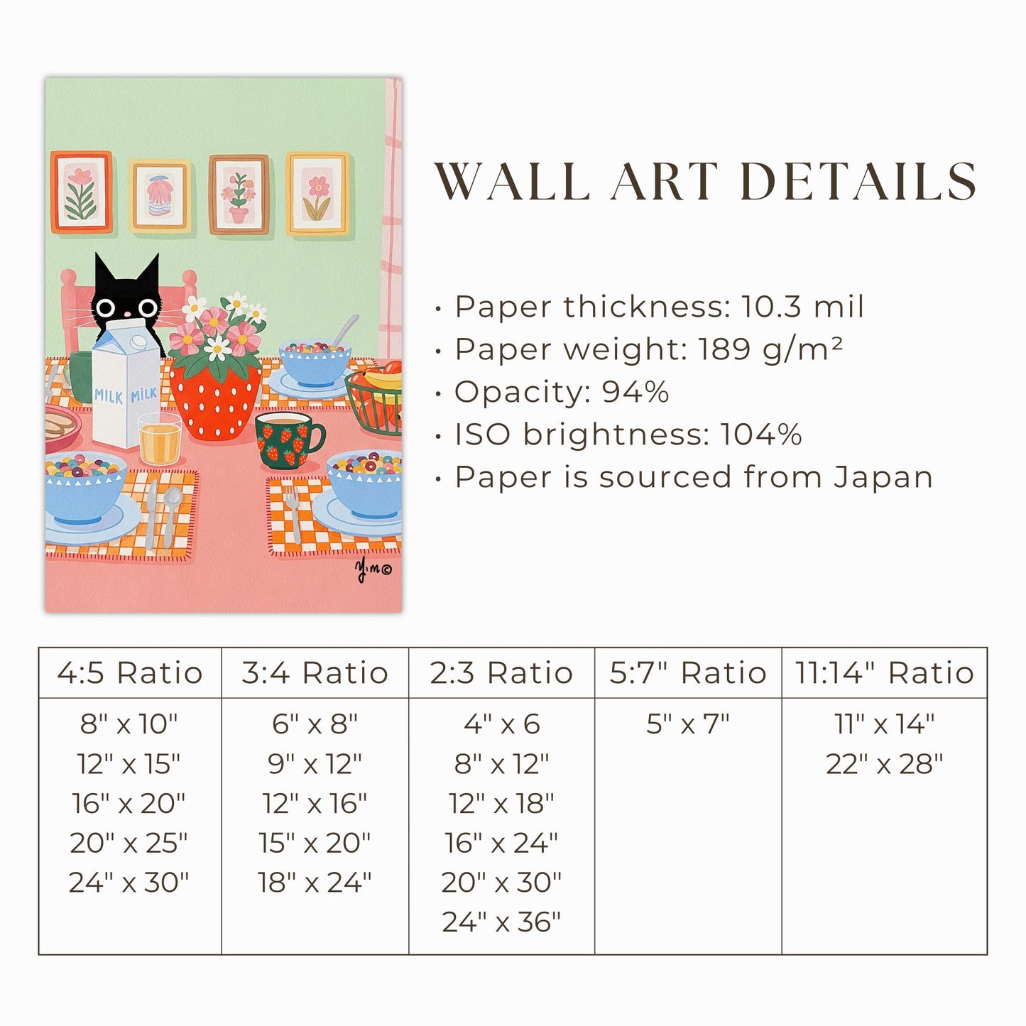 Black Cat at Colorful Breakfast Table Whimsical Kitchen Art by YunaMoona