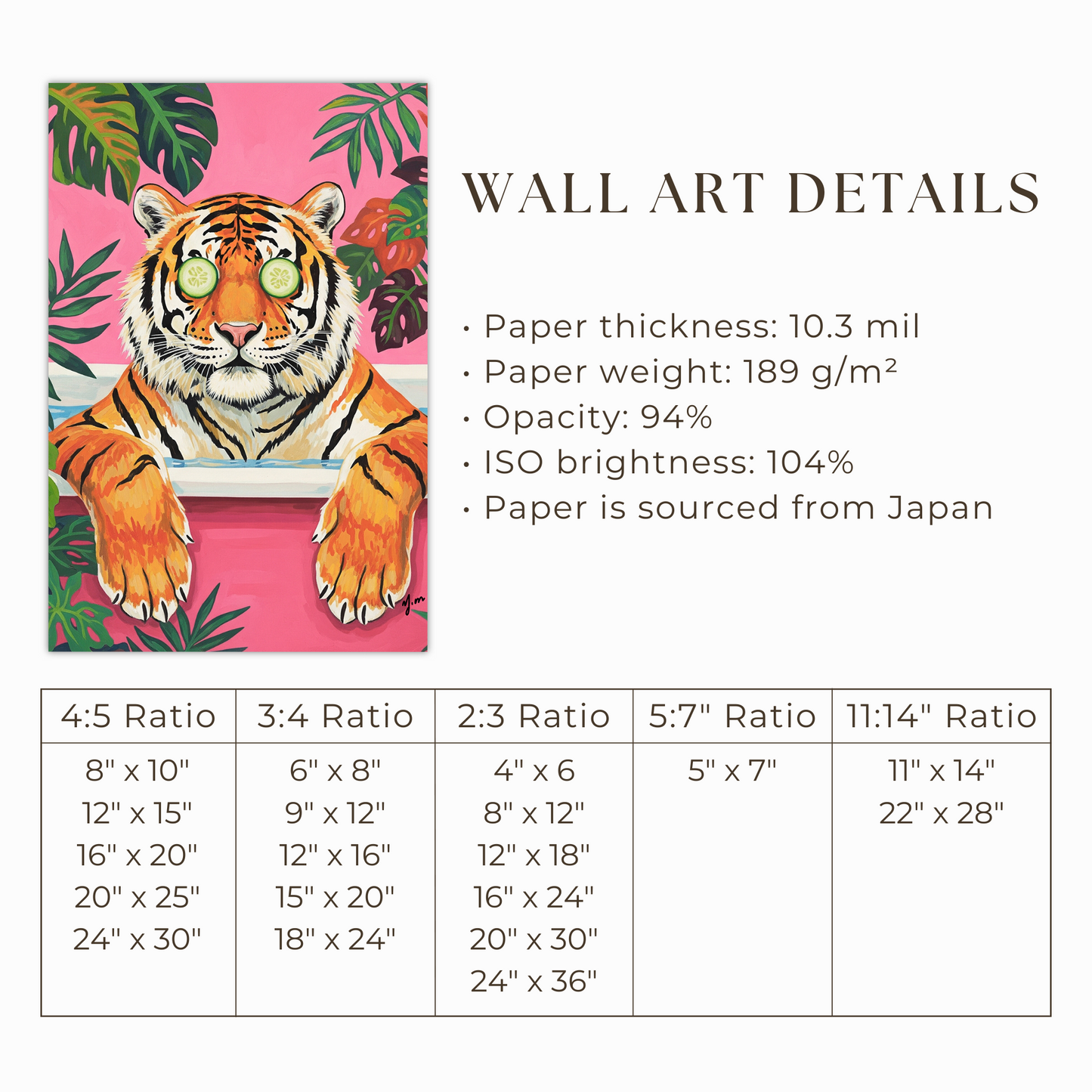 Tropical Tiger Bathtub Print – Maximalist Dopamine Decor for Jungle Bathroom | Fun Animal Wall Art Funny Jungle Animal Print