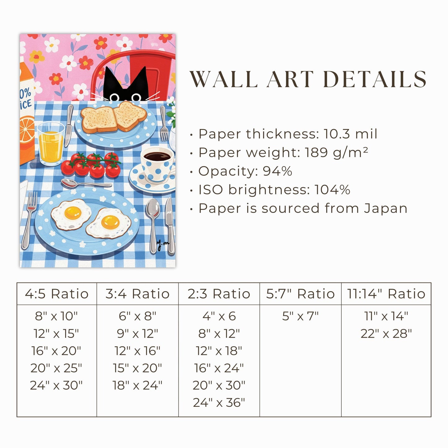Black Cat Breakfast Art Print Whimsical Kitchen Decor with Eggs, Toast and Juice Print Poster