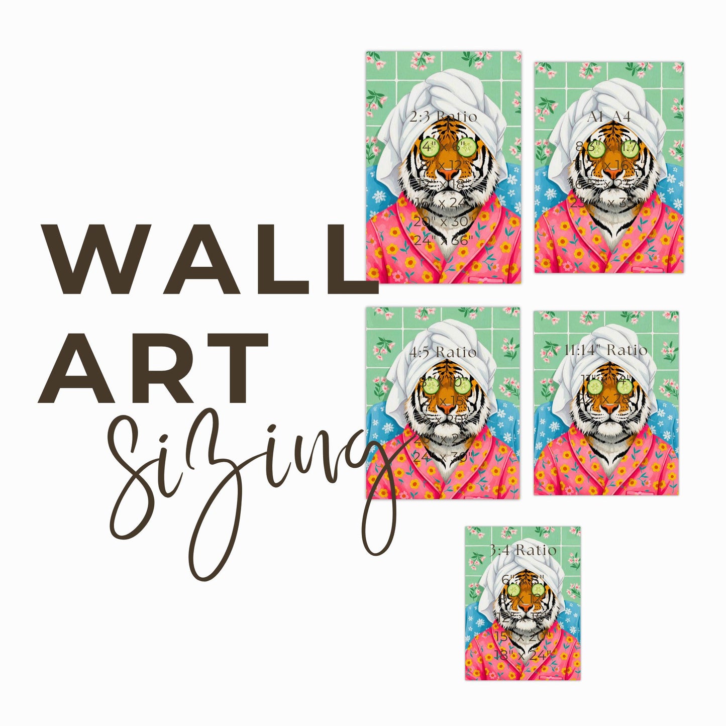 Spa tiger in floral robe relaxing with cucumber mask whimsical animal art by YunaMoona