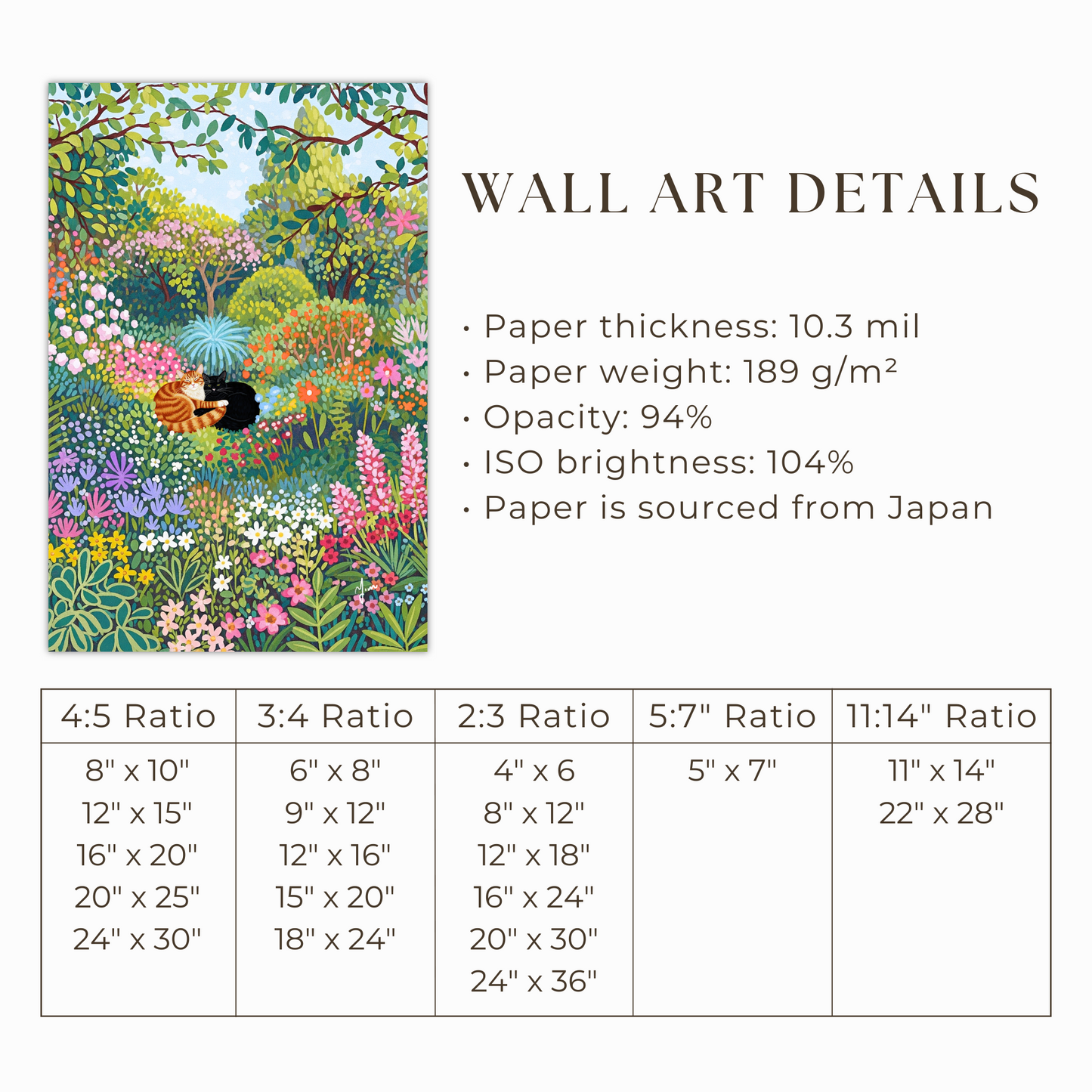 Botanical Flower Garden with Couple Cat Print Poster Plant Cat Print living room modern cat poster Vibrant Colorful Floral Art Watercolor Cat
