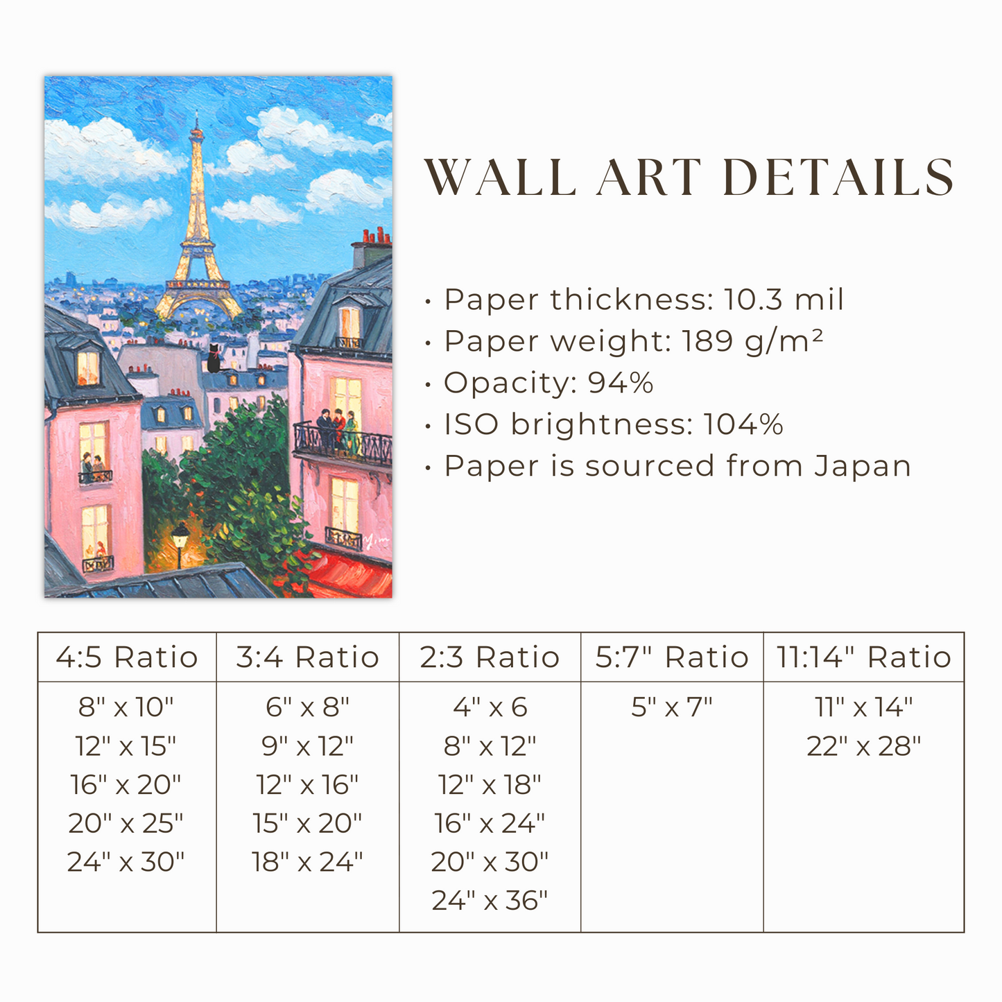 Paris Eiffel Tower Art Print Romantic Cityscape Wall Decor French Balcony Scene Poster