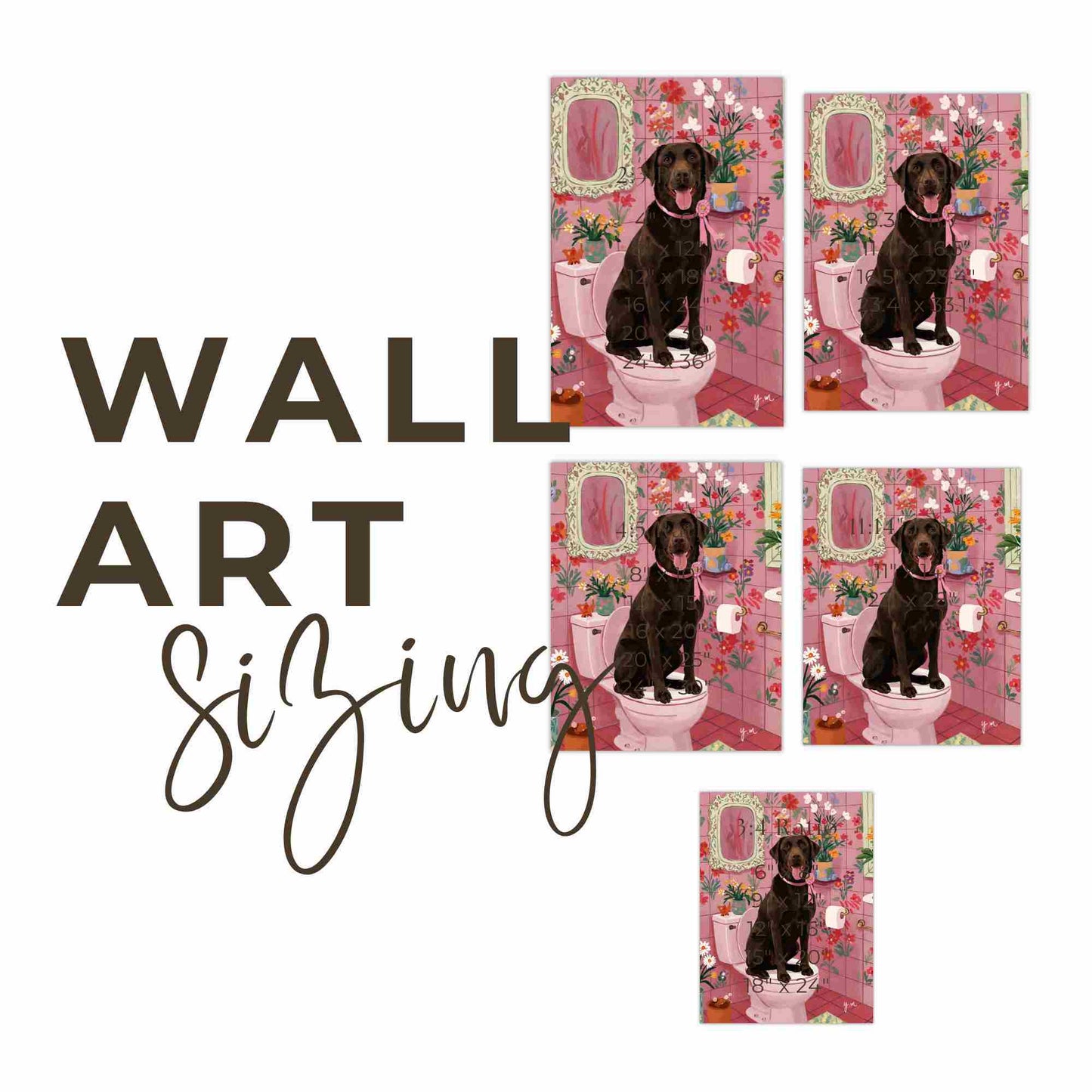 Whimsical chocolate lab bathroom art print pink floral illustration funny dog artwork home decor wall art Poster
