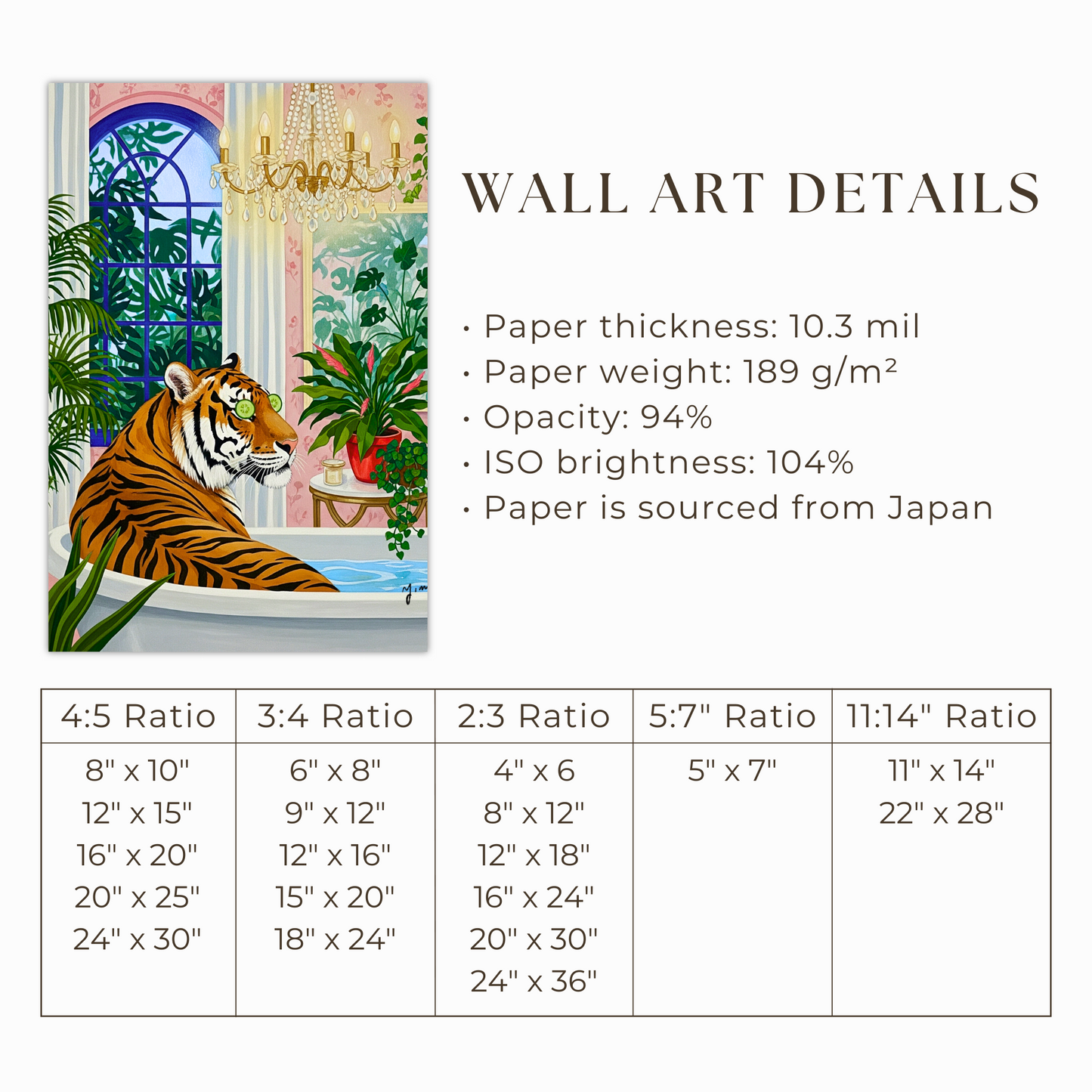 Cute Tiger Bathing Art Print Funny Animal Bathroom Decor Gouache Style Impasto Illustration Unique Wild Animal Portrait Humorous Wall Art Poster