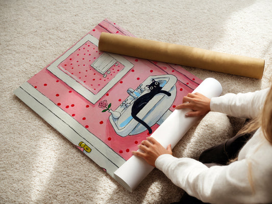 Wash Your Paws Green Cat Bathroom Print Kawaii Wall Art for Kids Washroom Poster