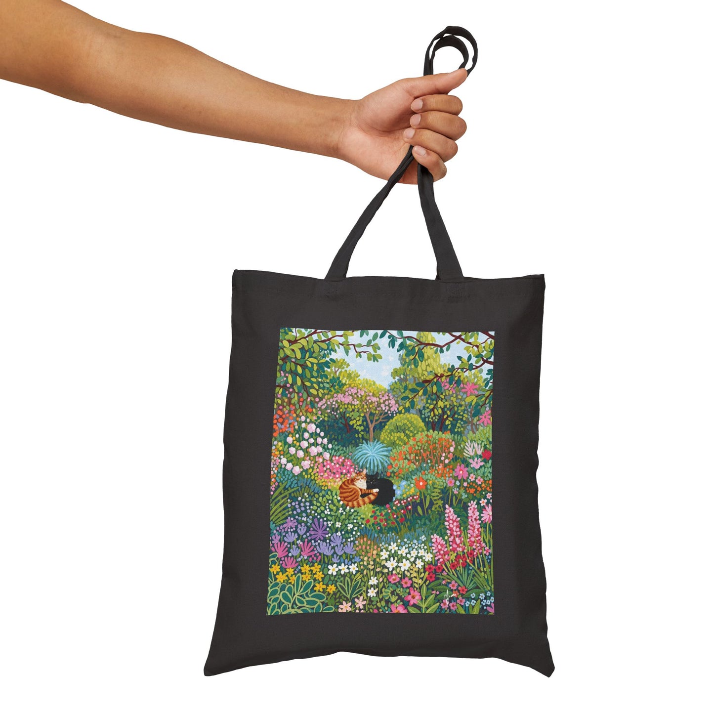 Floral Garden Tote Bag - Eco-Friendly Carryall for Nature Lovers, Reusable Shopping Bag, Gift for Her, Summer Outings, Art-Inspired, Cute Cat Couple Tote Bag