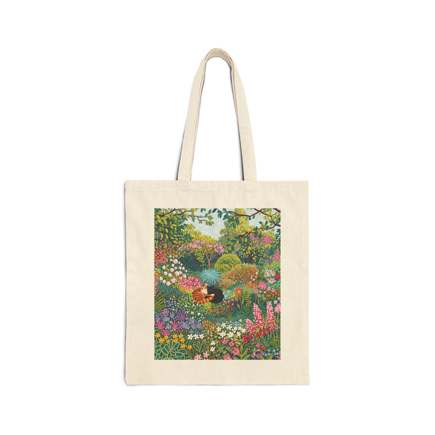Floral Garden Tote Bag - Eco-Friendly Carryall for Nature Lovers, Reusable Shopping Bag, Gift for Her, Summer Outings, Art-Inspired, Cute Cat Couple Tote Bag
