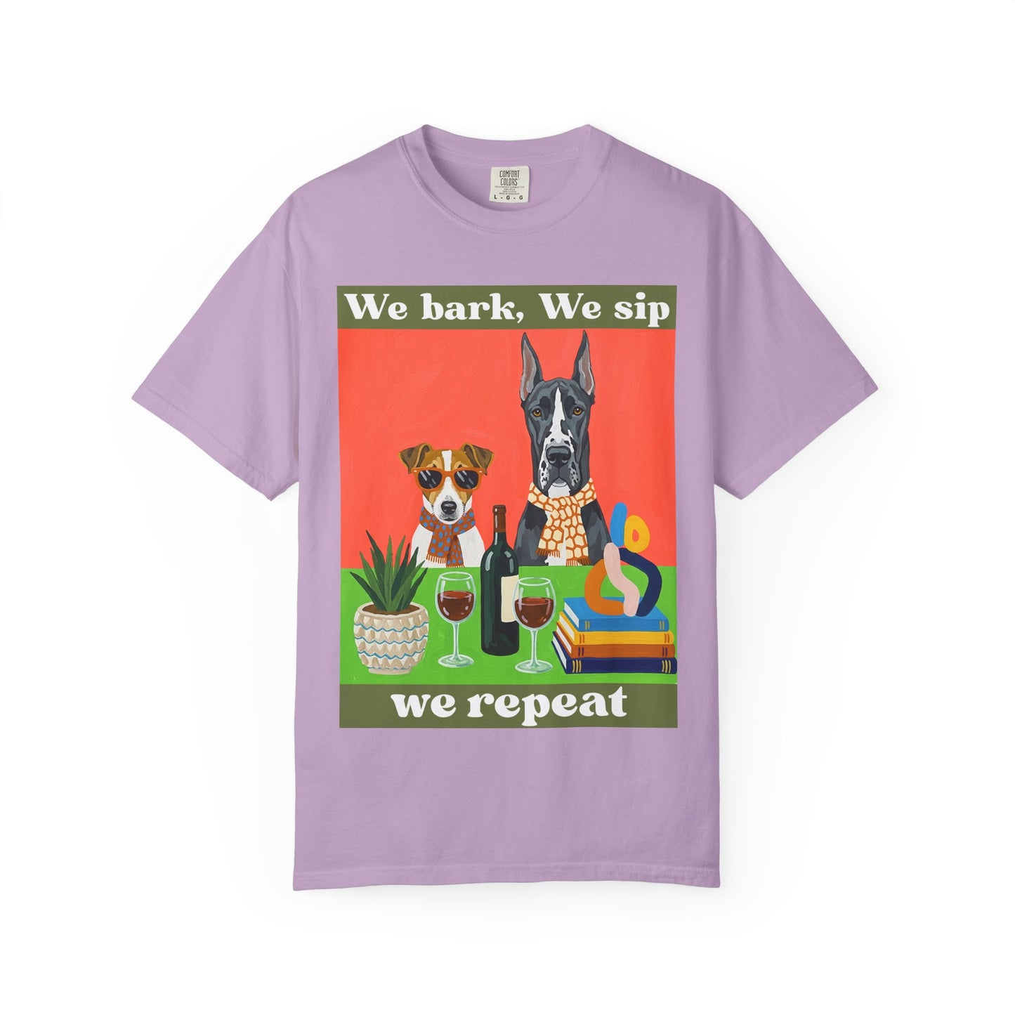 Unisex Garment-Dyed T-shirt We bark we sip we repeat dog wine t shirt funny pet lover gift unisex graphic tee for dog moms wine lovers casual comfy drinking shirt