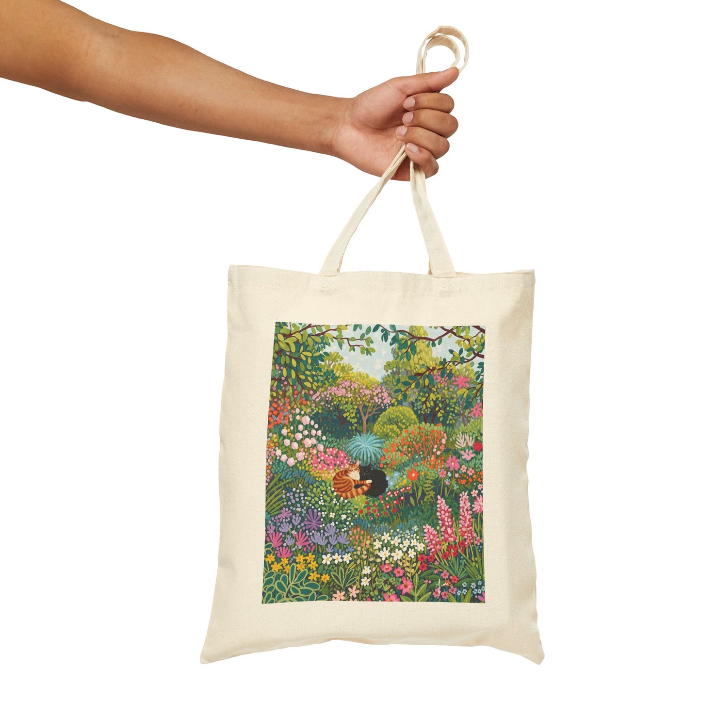 Floral Garden Tote Bag - Eco-Friendly Carryall for Nature Lovers, Reusable Shopping Bag, Gift for Her, Summer Outings, Art-Inspired, Cute Cat Couple Tote Bag