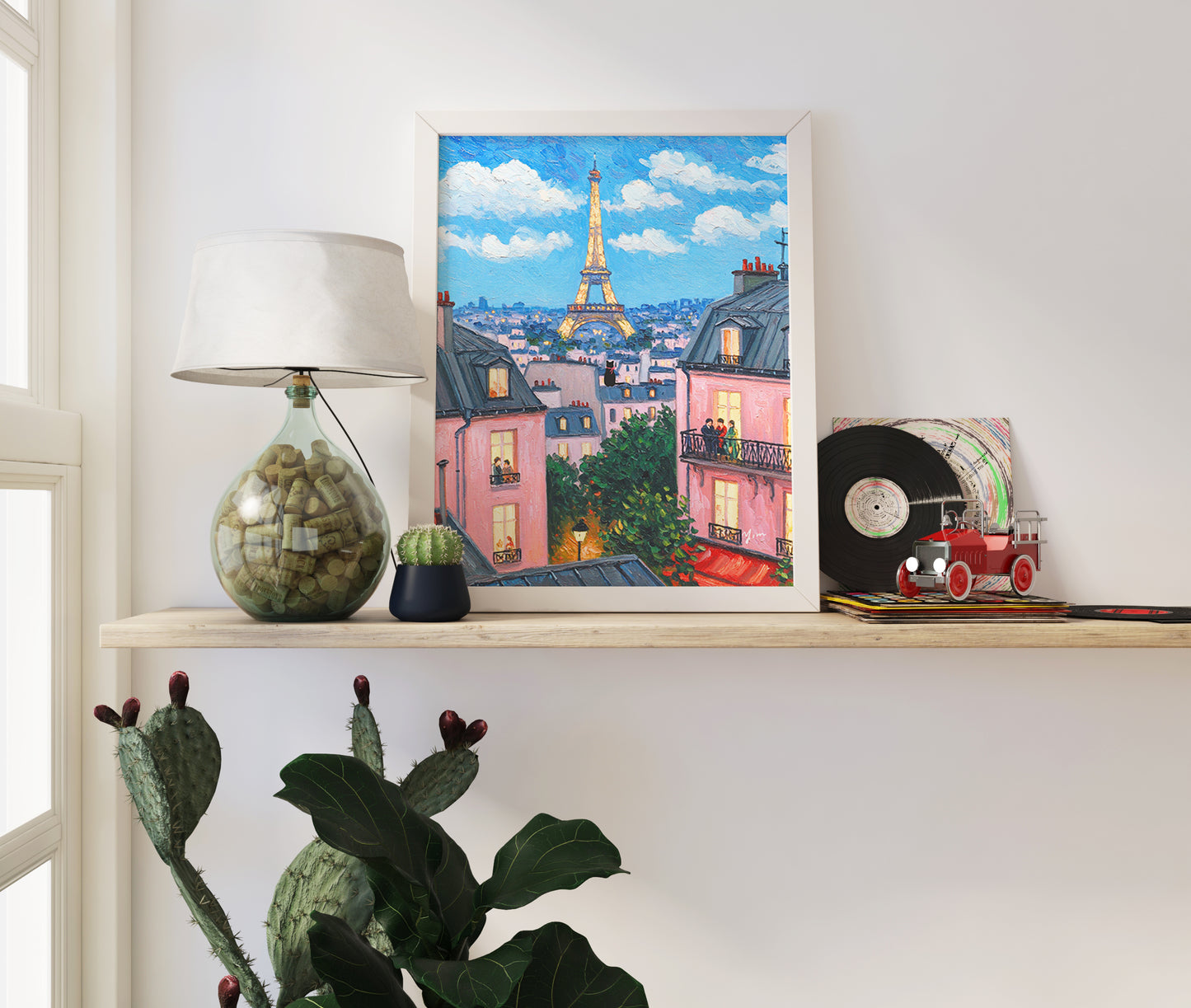 Paris Eiffel Tower Art Print Romantic Cityscape Wall Decor French Balcony Scene Poster