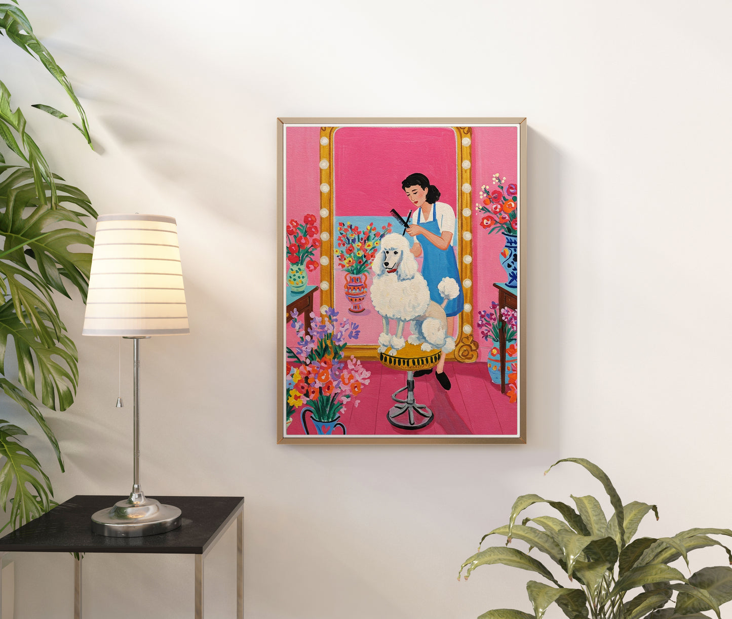 Glamorous Poodle at a Salon Print Dog in Hair Shop Art Maximalist Bathroom Decor Wall Art Girly Teen Girl Bathroom Unique Housewife Gift Art