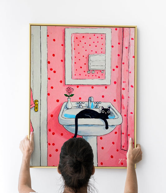 Wash Your Paws Green Cat Bathroom Print Kawaii Wall Art for Kids Washroom Poster