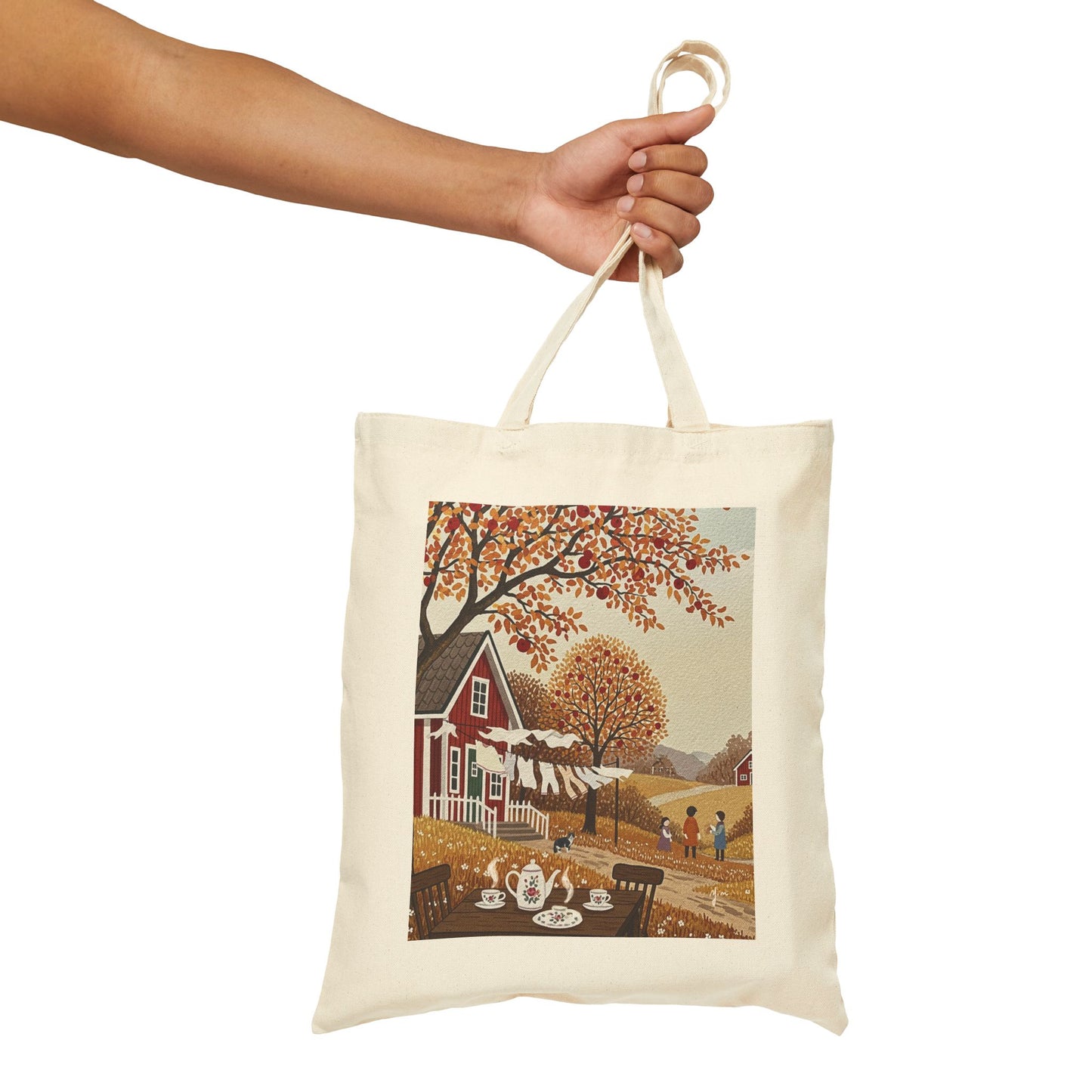Beautiful Autumn Scene Cotton Canvas Tote Bag, Eco-Friendly Bag, Market Tote, Fall Decor, Thanksgiving Gift