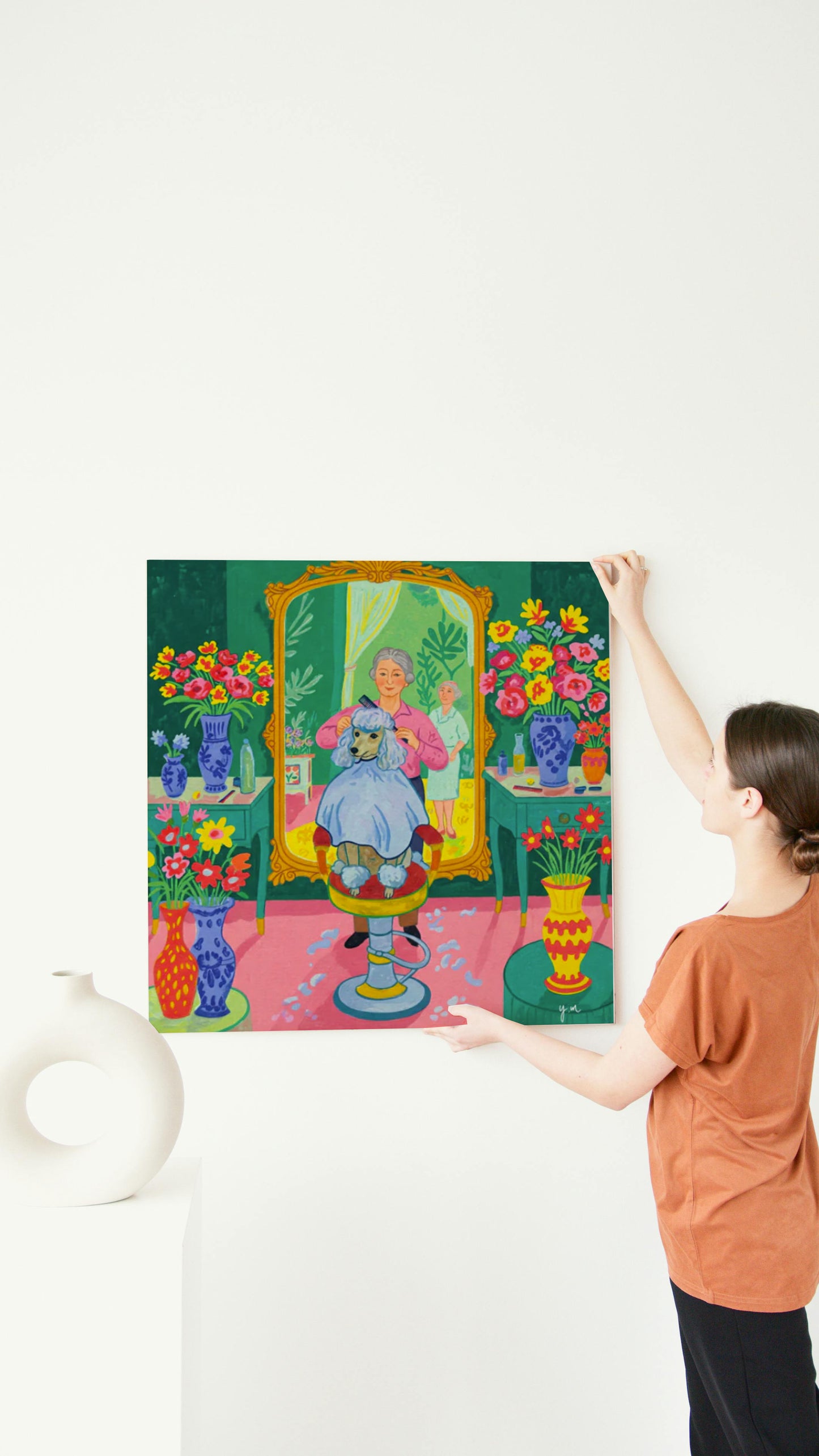 Toy Poodle Hair Salon Wall Art Green Floral Dog Grooming Illustration for Pet Lovers Poster