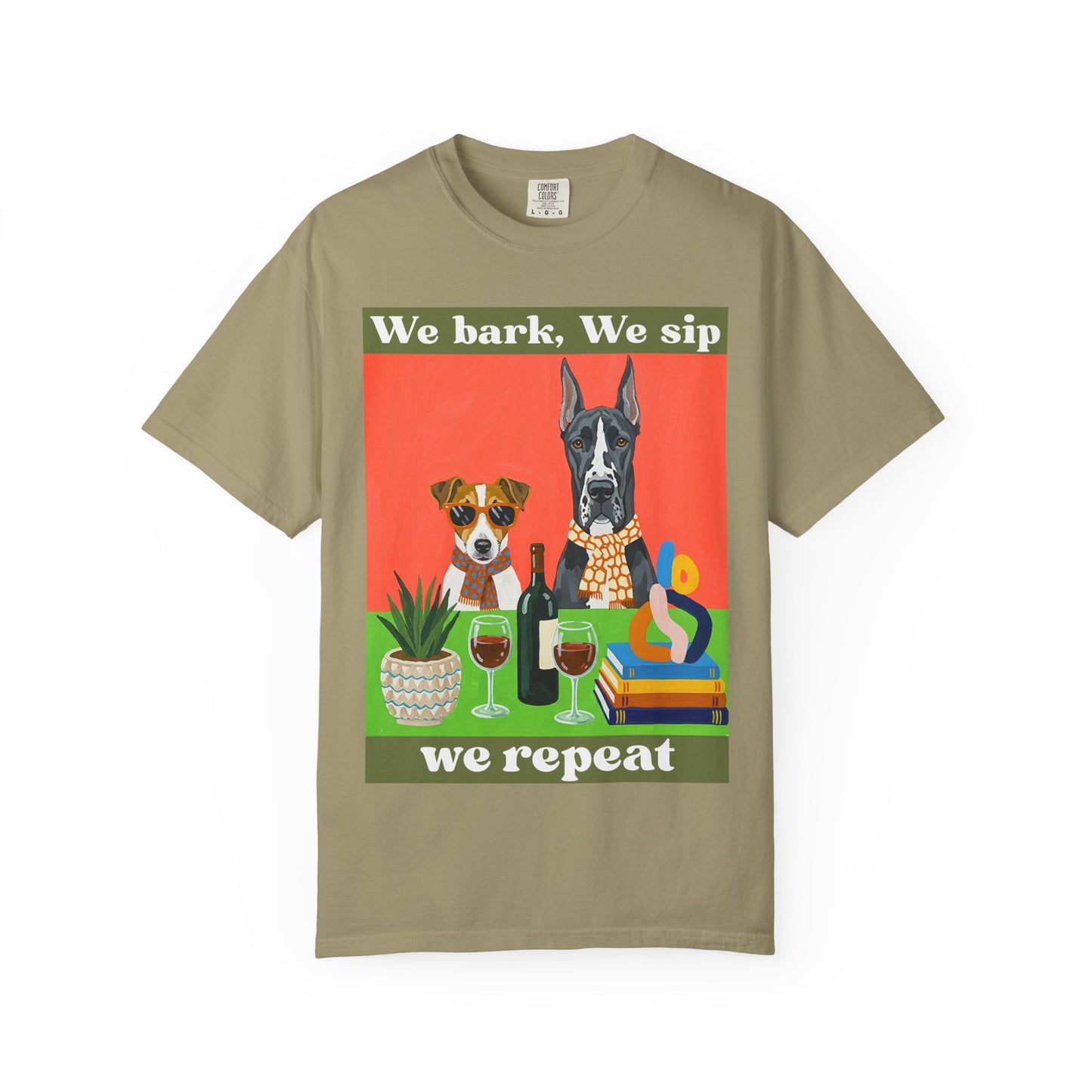 Unisex Garment-Dyed T-shirt We bark we sip we repeat dog wine t shirt funny pet lover gift unisex graphic tee for dog moms wine lovers casual comfy drinking shirt