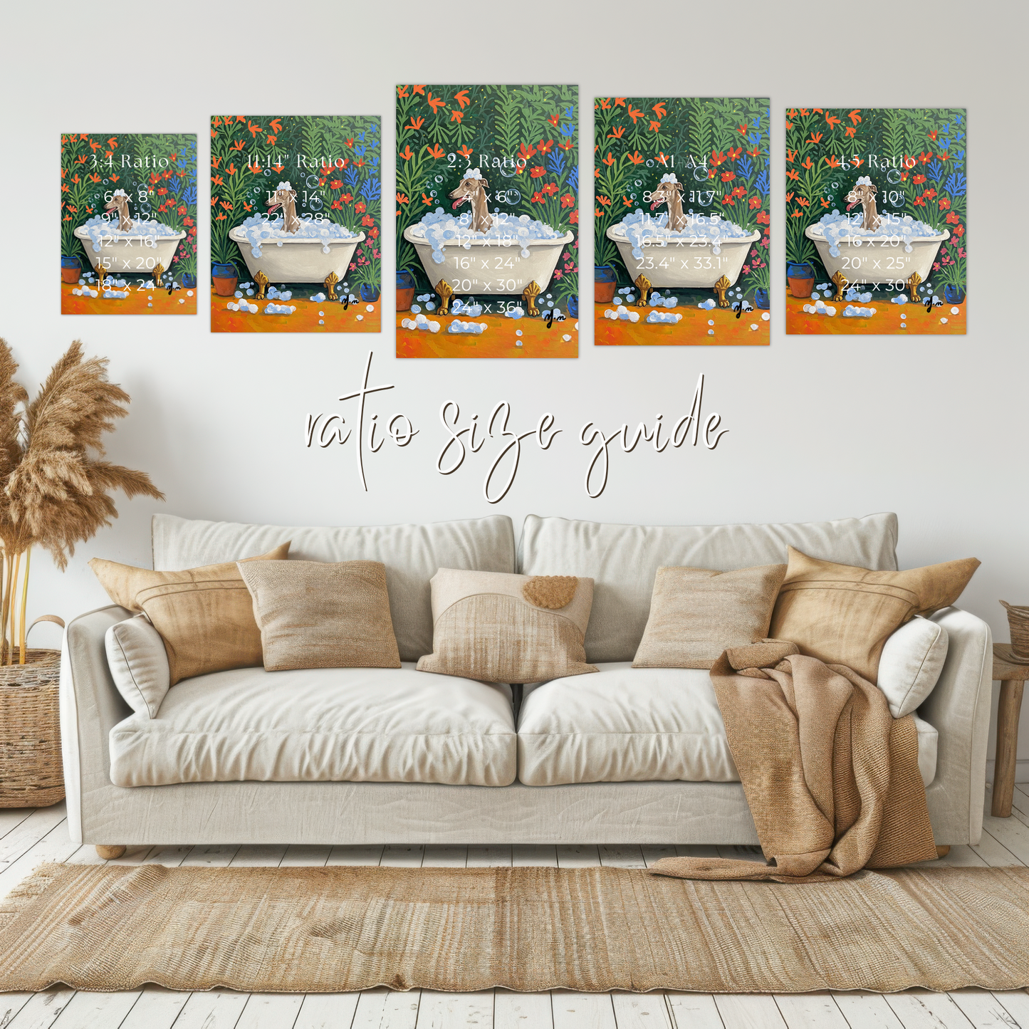 Hound Dog Bubble Bath in the Jungle – Whimsical Dog Spa Art, Funny Nature Bath Poster