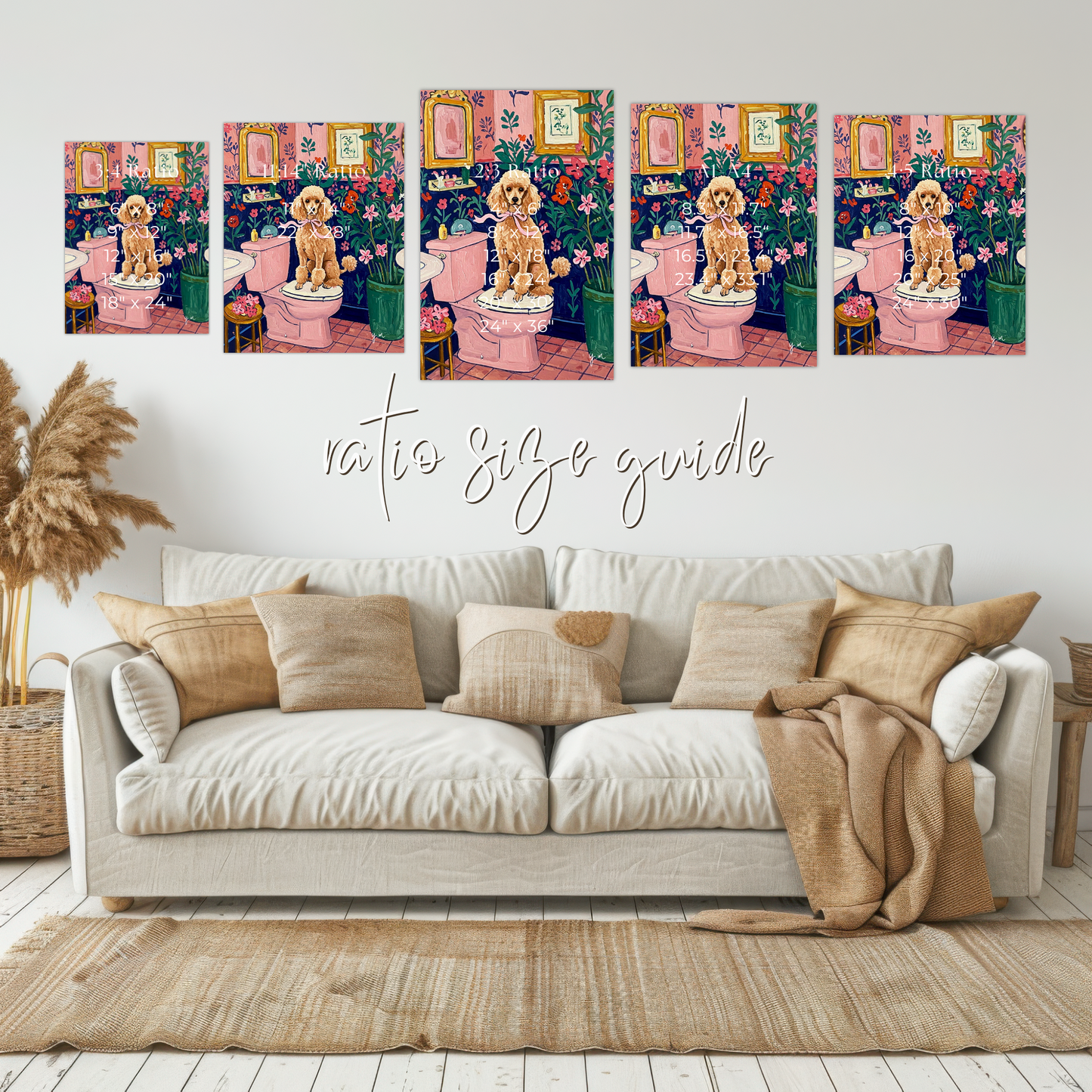 Toy poodle on Toilet Aesthetic pink bathroom wall art Henri Matisse art print Dopamine decor Gift for dog lovers Funny dog poster Fluffy dog