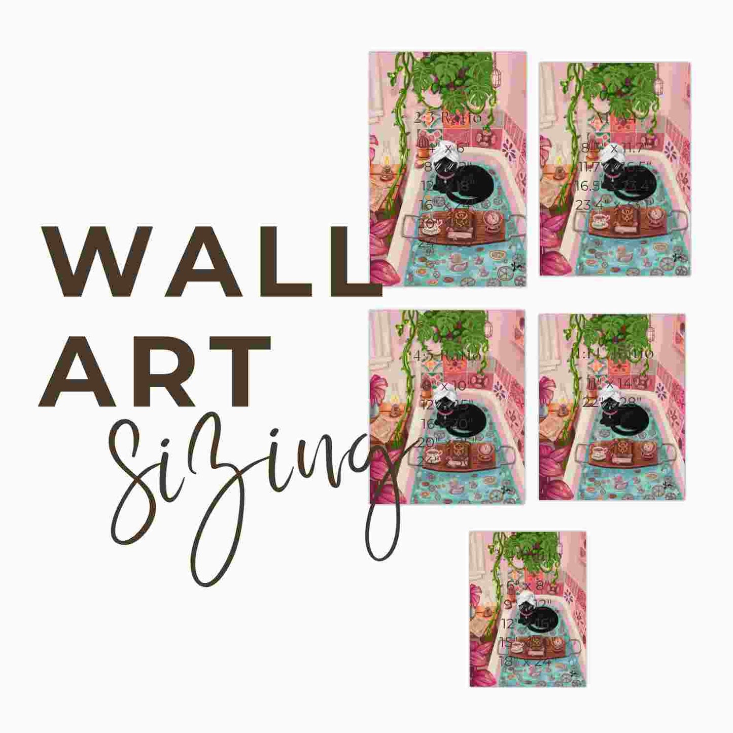 Black Cat Relaxing Bath Art whimsical bathroom decor cozy pink bathtub illustration Poster