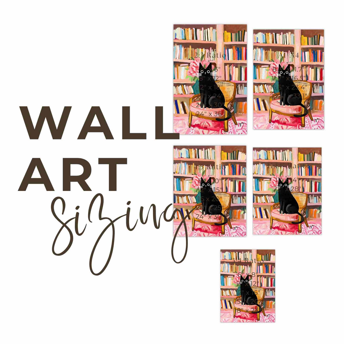 Black Tuxedo Cat in Cozy Library Art Print Whimsical Cute Cat Illustration Home Decor