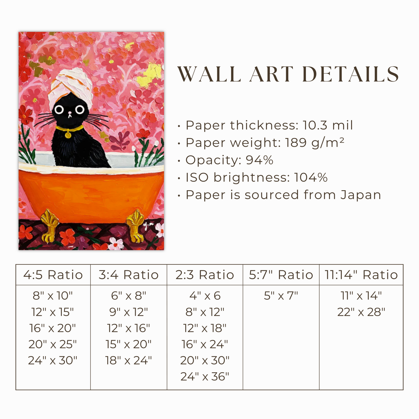 Black cat taking a bath in vivid orange pink minimal bathtub art print modern wall decor for bathroom