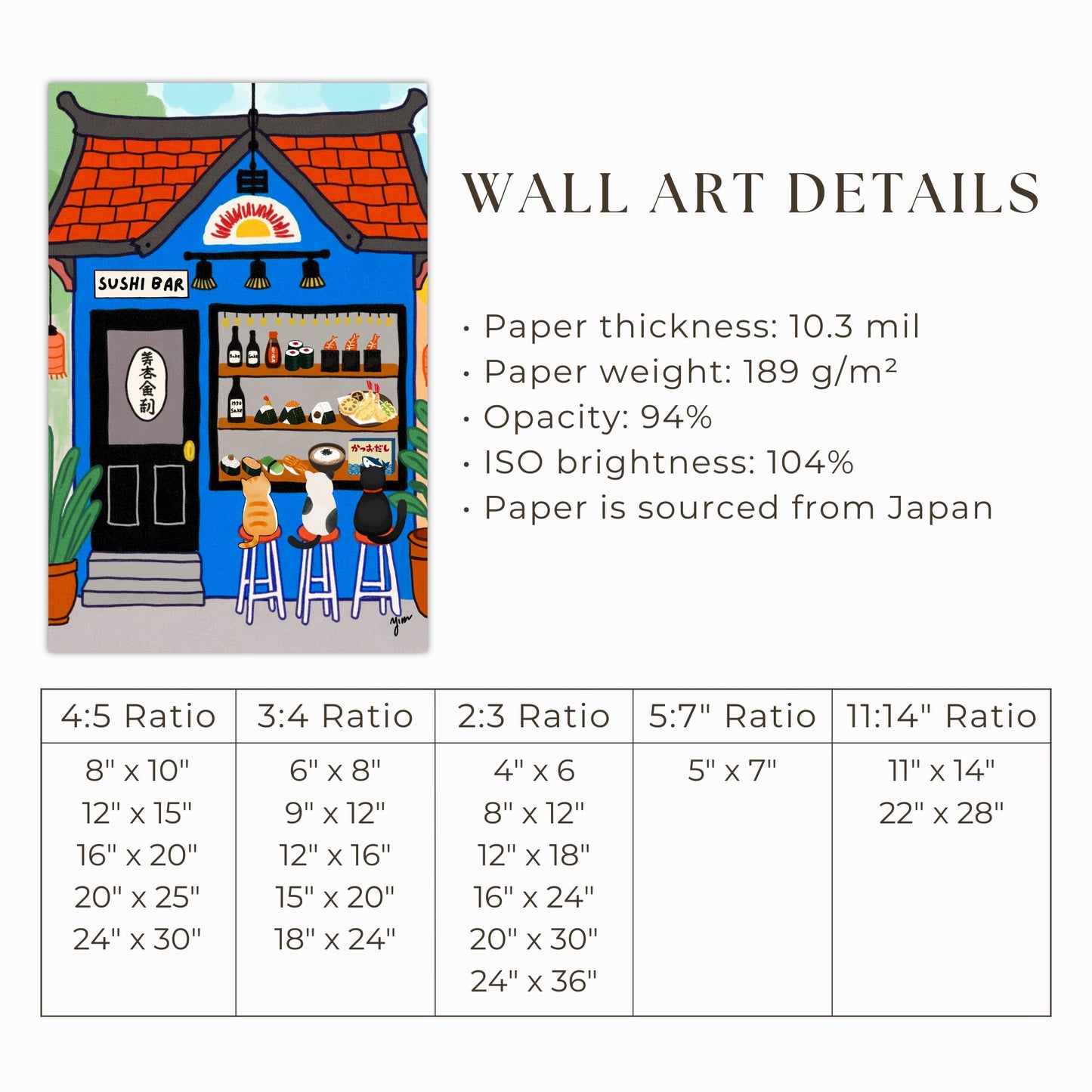 Whimsical Sushi Bar Cats Wall Art Illustration Japanese Restaurant Cat Decor Poster by YunaMoona