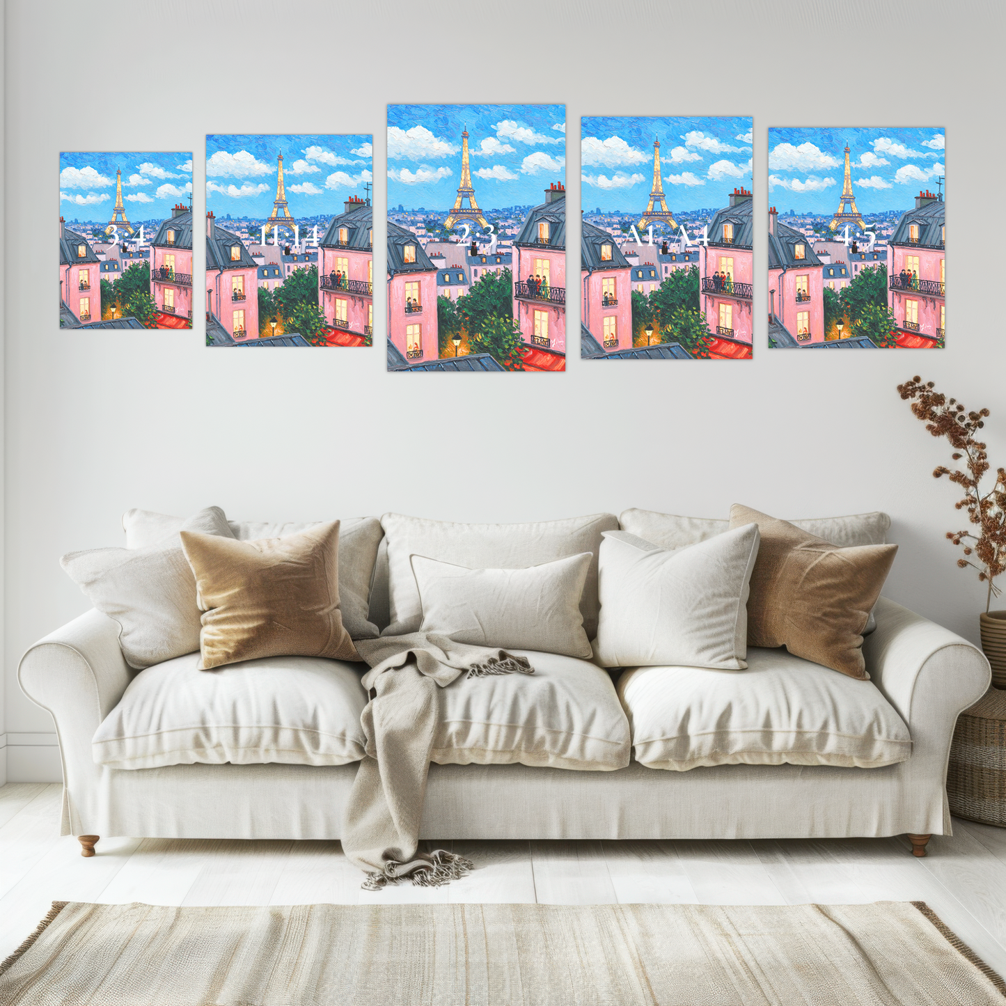 Paris Eiffel Tower Art Print Romantic Cityscape Wall Decor French Balcony Scene Poster