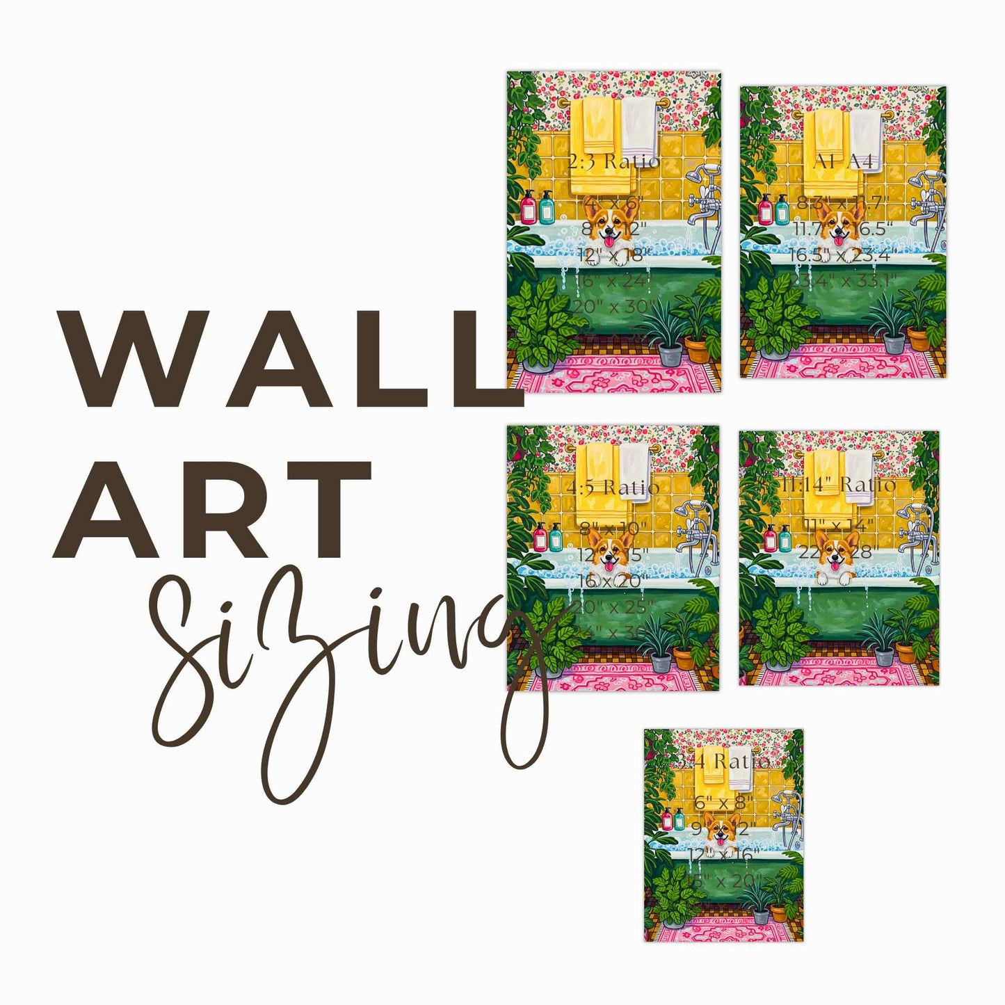 Corgi bubble bath illustration whimsical dog bathroom art cozy home decor by YunaMoona