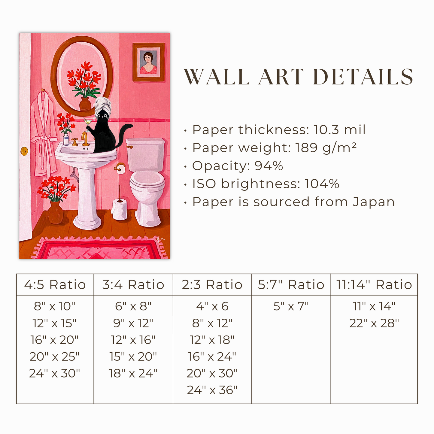Black Cat with Martini in Pink Bathroom Sink Funny Cat Chic Bathroom Whimsical Cat Art