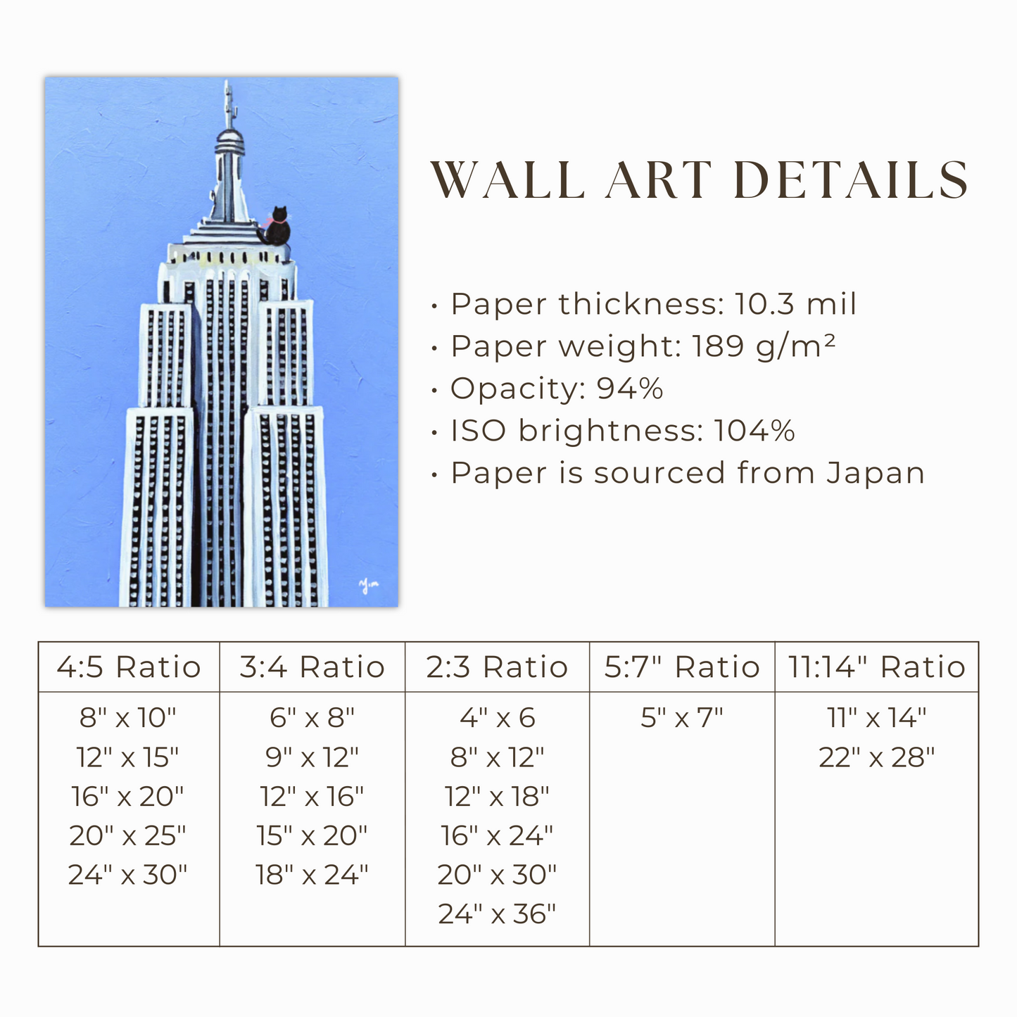 Cat on a Rooftop in New York City Blue Sky and White Building Wall Art Print Poster