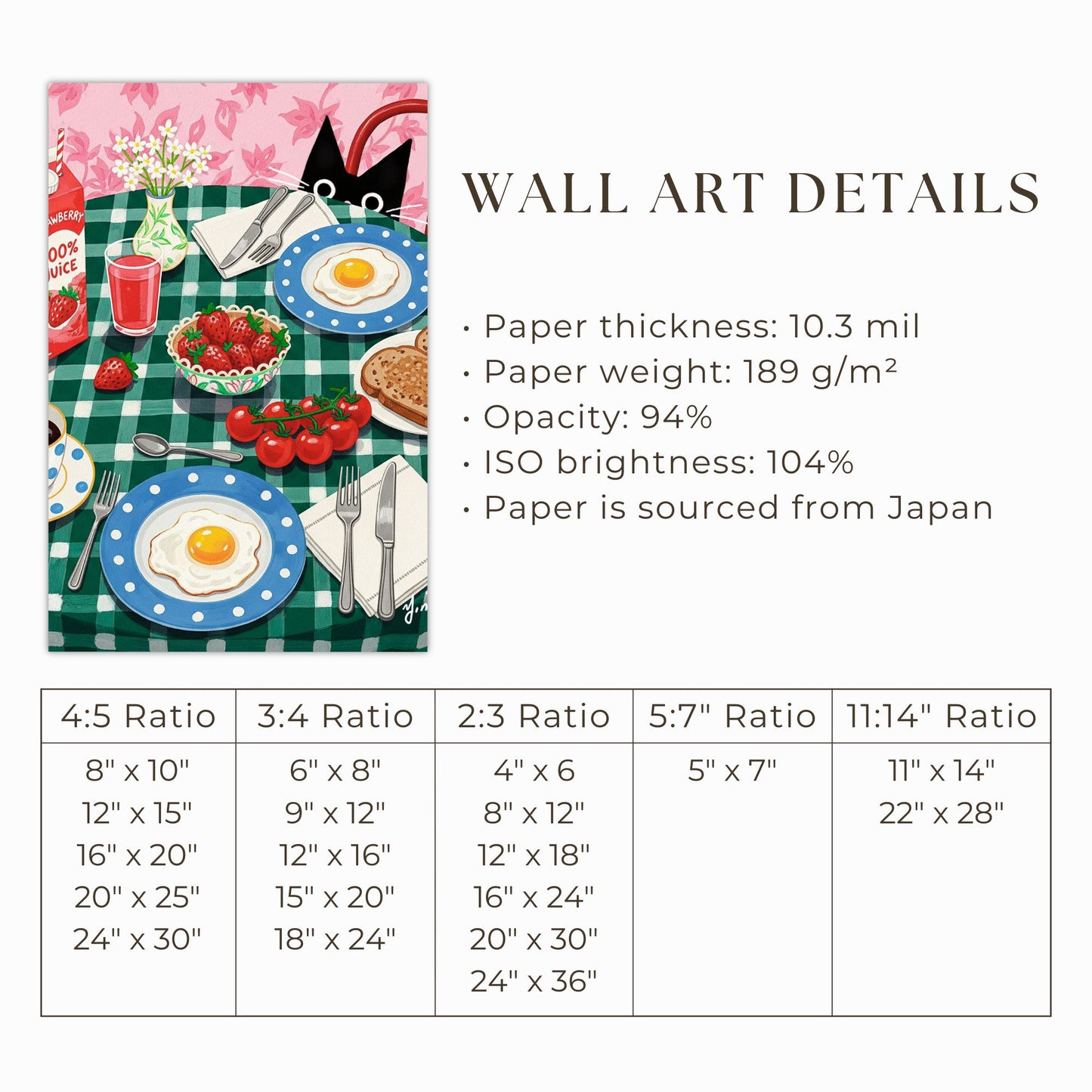 Whimsical Cat Breakfast Art Print – Cozy Morning Kitchen Decor with Strawberry Juice and Sunny Egg Poster