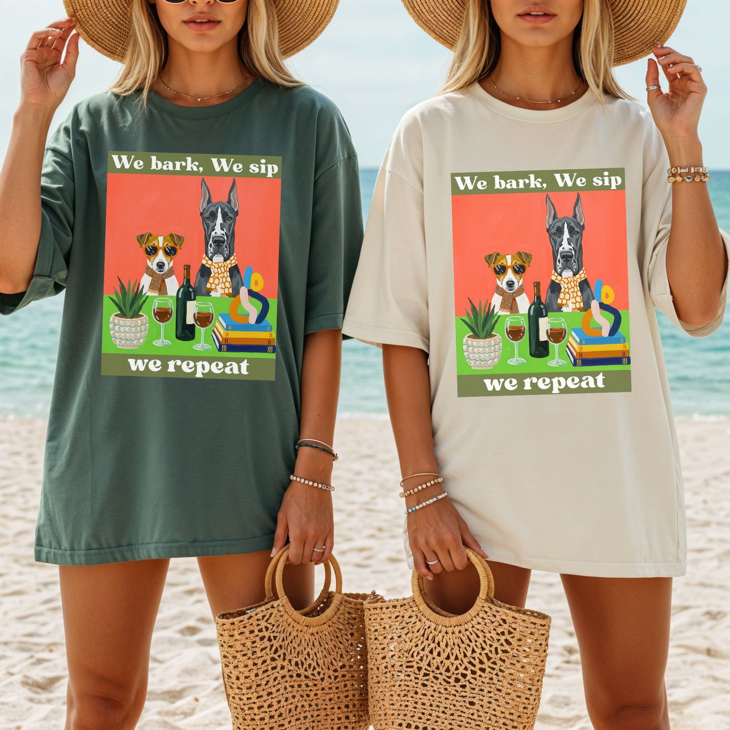 Unisex Garment-Dyed T-shirt We bark we sip we repeat dog wine t shirt funny pet lover gift unisex graphic tee for dog moms wine lovers casual comfy drinking shirt