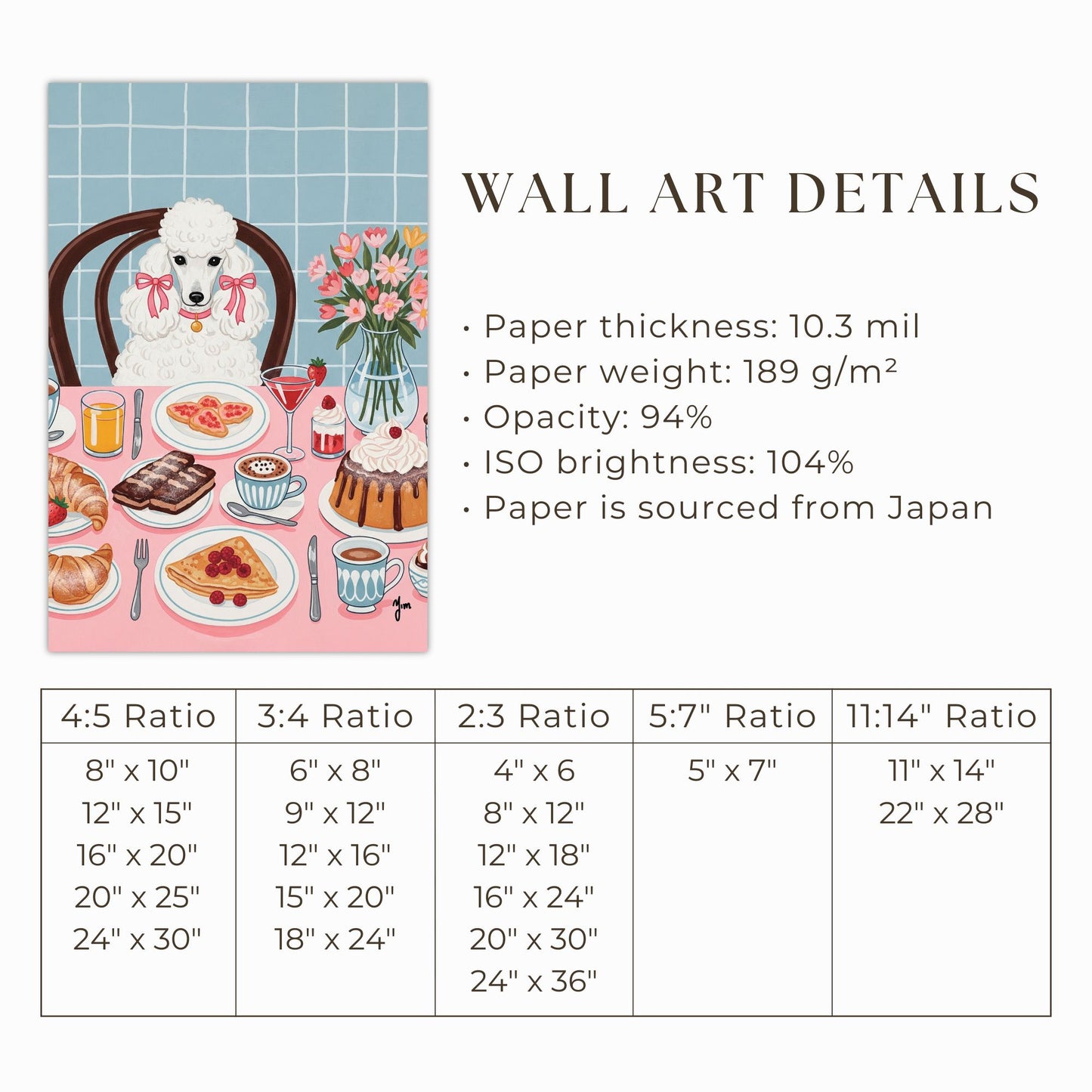 Cute White Poodle Wall Art Waiting for Food | Dog Lover Home Decor Gift | Pet Illustration Print
