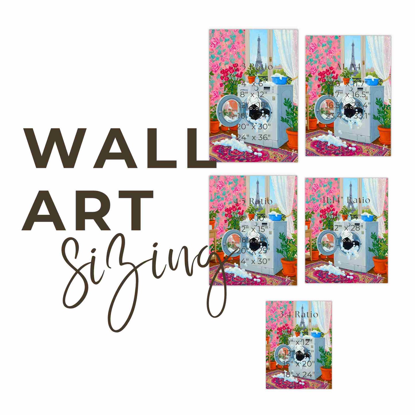 Whimsical Paris Laundry Room Art with Black Cat in Washing Machine by YunaMoona Poster