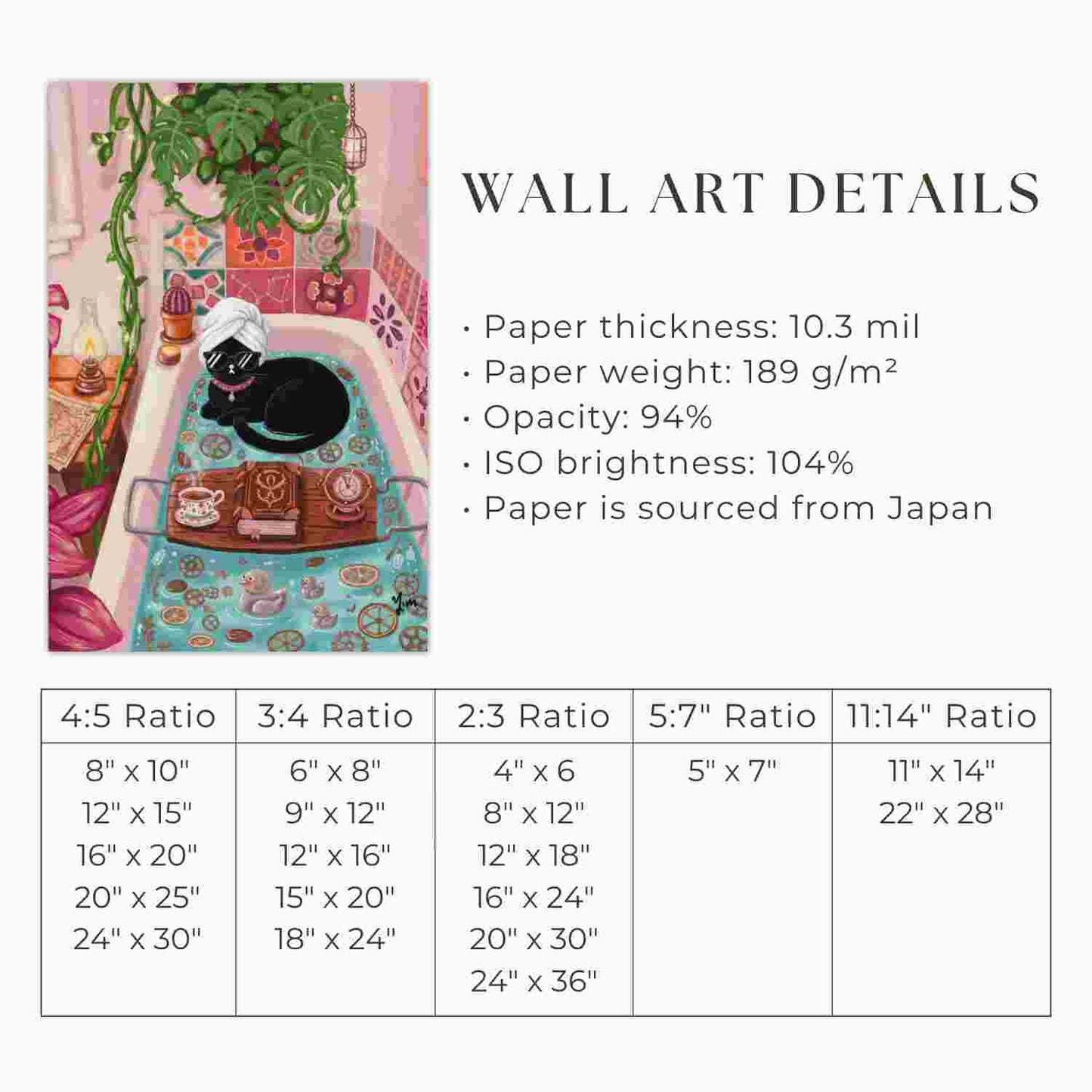 Black Cat Relaxing Bath Art whimsical bathroom decor cozy pink bathtub illustration Poster