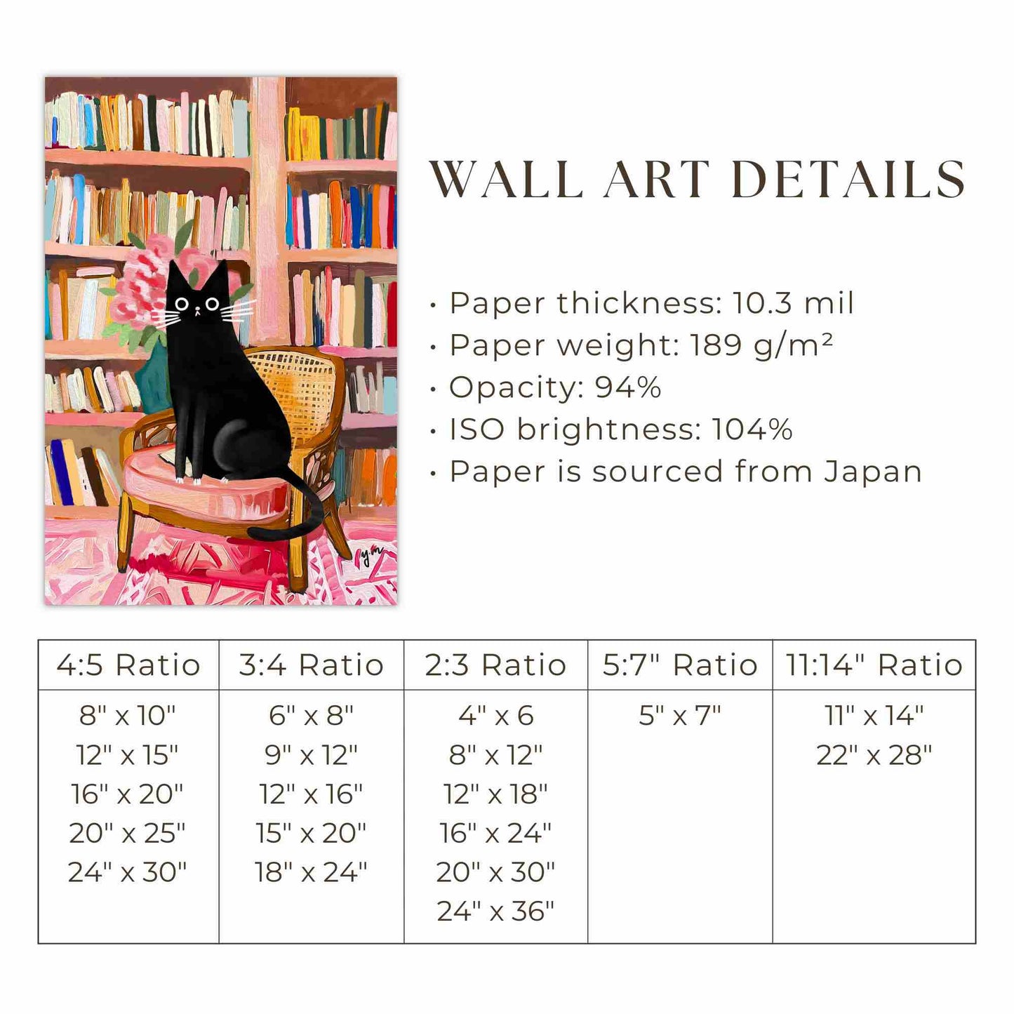 Black Tuxedo Cat in Cozy Library Art Print Whimsical Cute Cat Illustration Home Decor