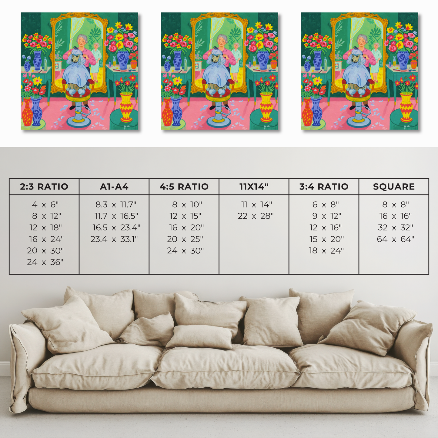 Toy Poodle Hair Salon Wall Art Green Floral Dog Grooming Illustration for Pet Lovers Poster