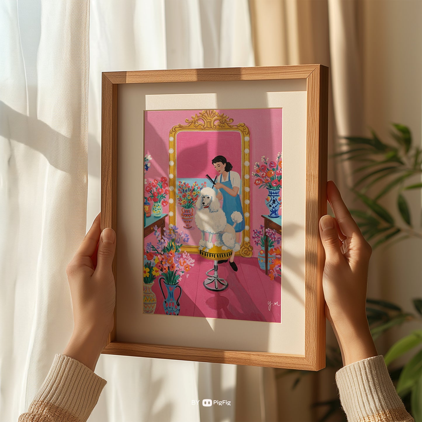 Glamorous Poodle at a Salon Print Dog in Hair Shop Art Maximalist Bathroom Decor Wall Art Girly Teen Girl Bathroom Unique Housewife Gift Art