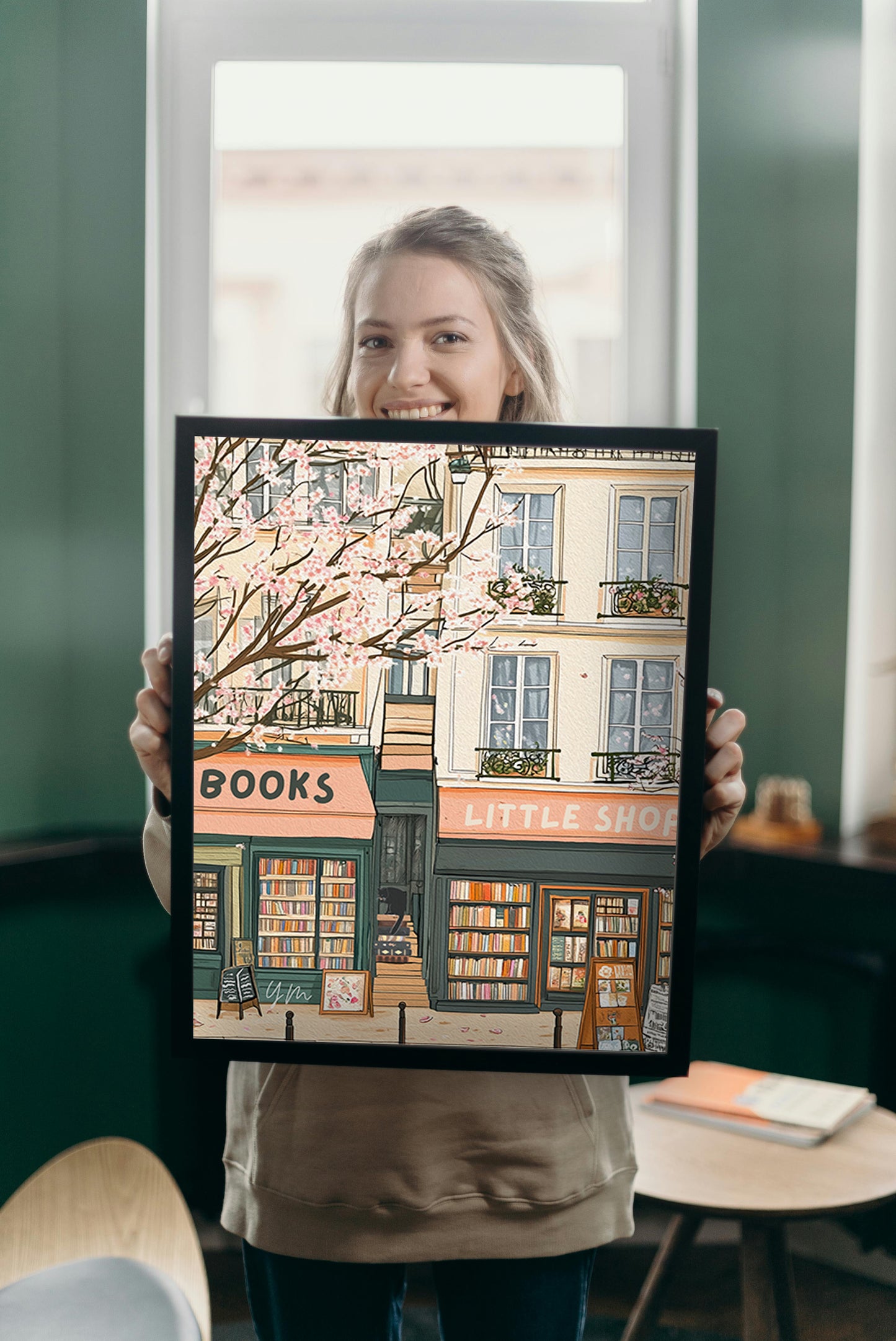 Bookstore Poster Cozy Bookstore Illustration A Quiet Moment Among Books Cat Bathing in Front of a Bookstore