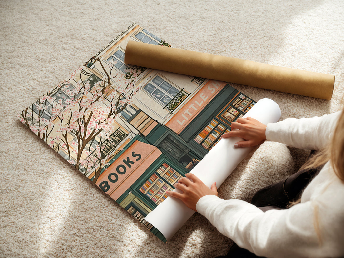 Bookstore Poster Cozy Bookstore Illustration A Quiet Moment Among Books Cat Bathing in Front of a Bookstore